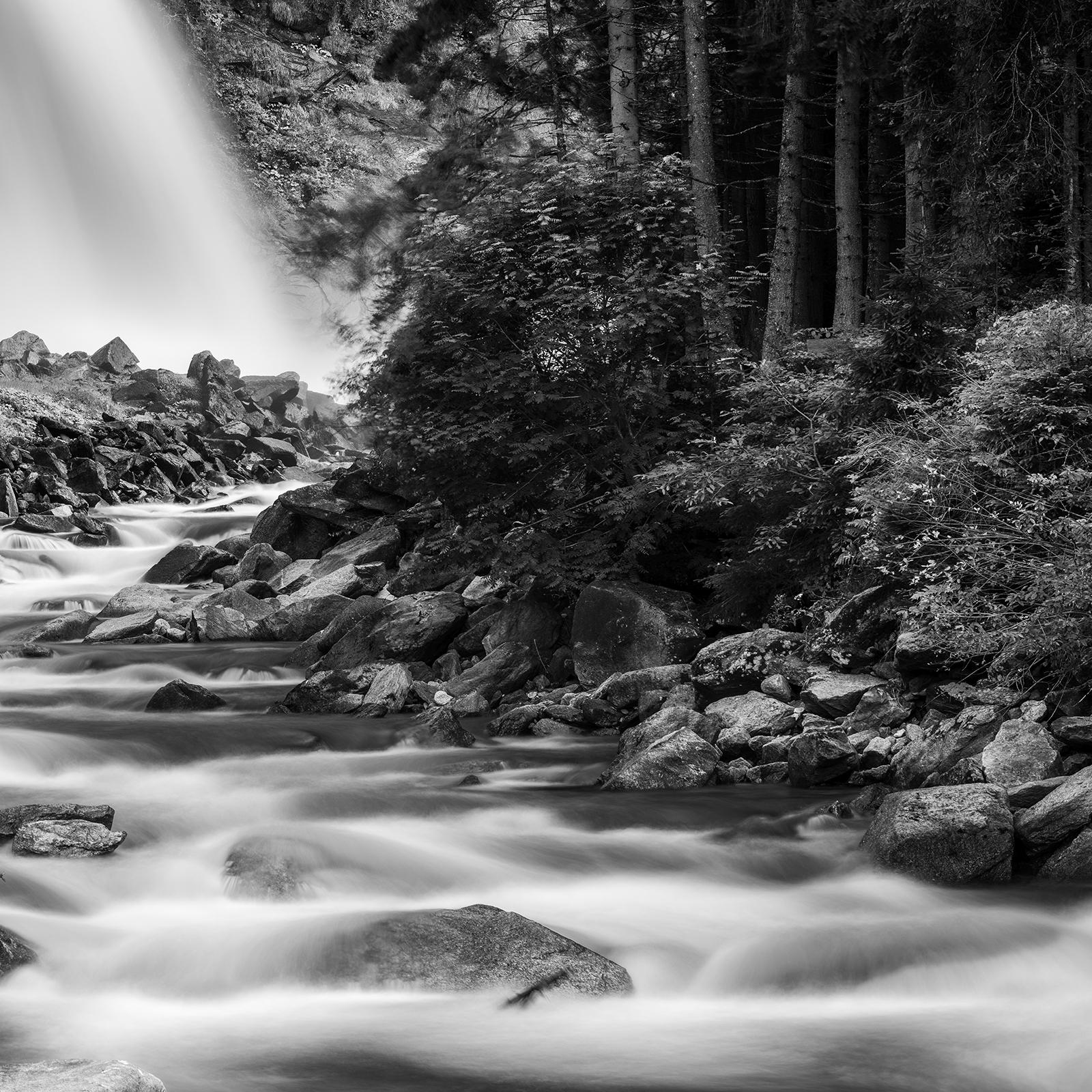 Krimmler Waterfall, mountain stream, black and white art photography, landscape For Sale 2