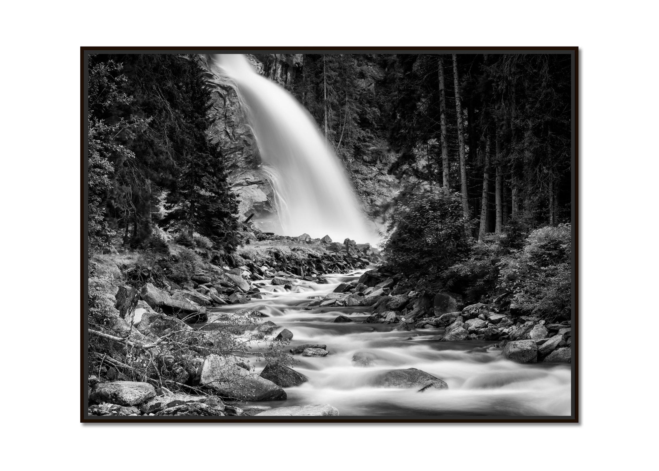 Krimmler Waterfall, mountain stream, black and white art photography, landscape - Photograph by Gerald Berghammer