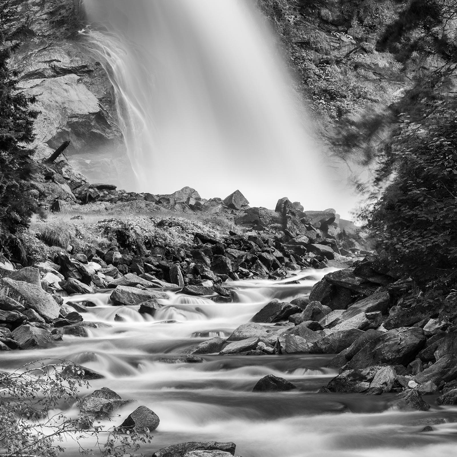 Krimmler Waterfall, mountain stream, black and white art photography, landscape For Sale 1