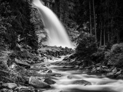 Krimmler Waterfall, mountain stream, Black and White art photography, landscape