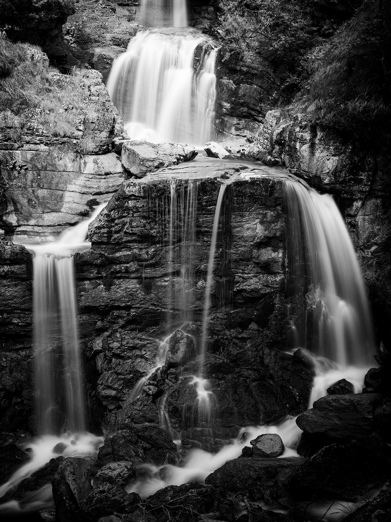 Gerald Berghammer Landscape Photograph - Kuhflucht, lower Waterfall, Germany, black and white art landscape photography