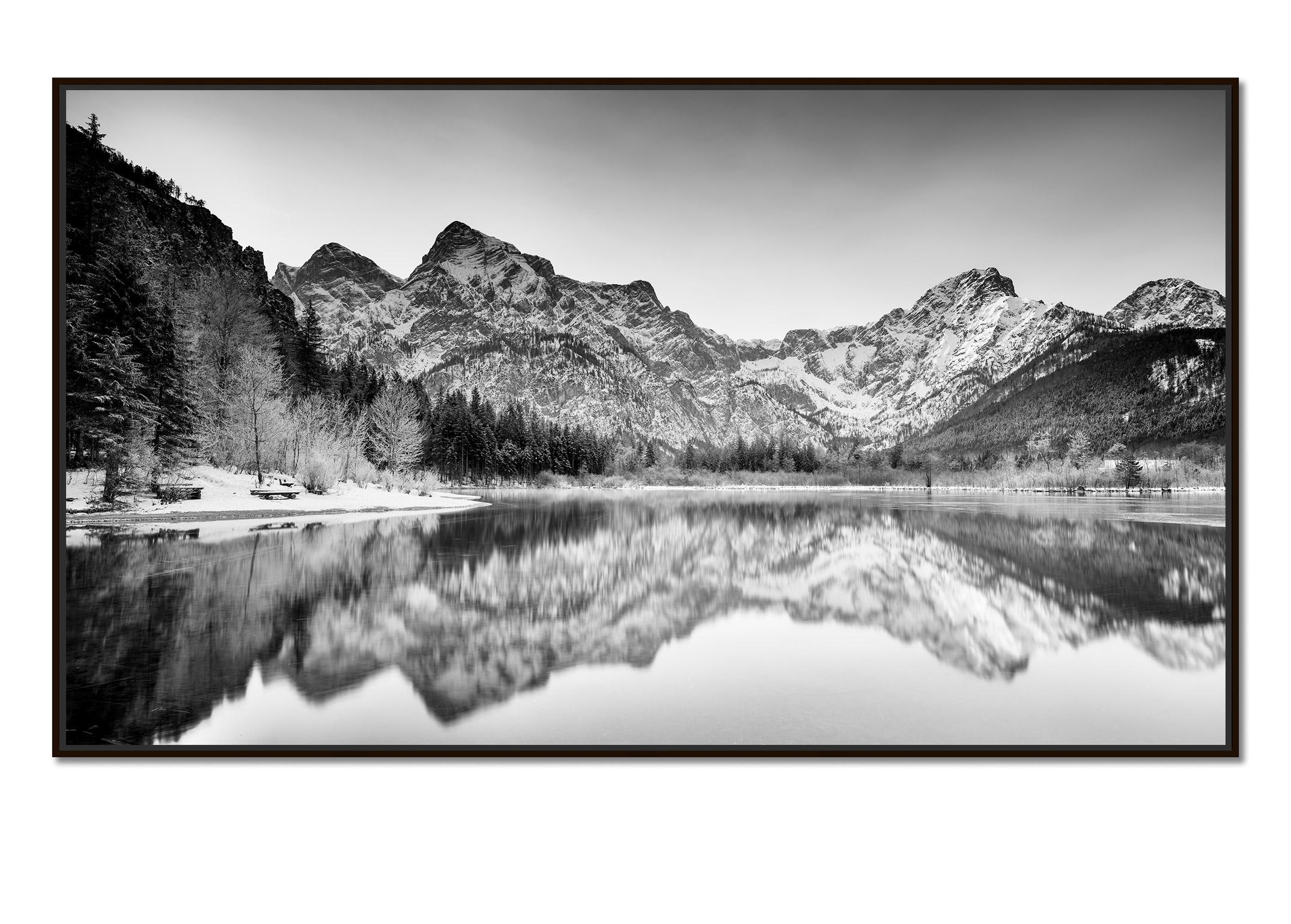 Lakeside, Winter Panorama, Black and white fine art photography, water landscape - Photograph by Gerald Berghammer