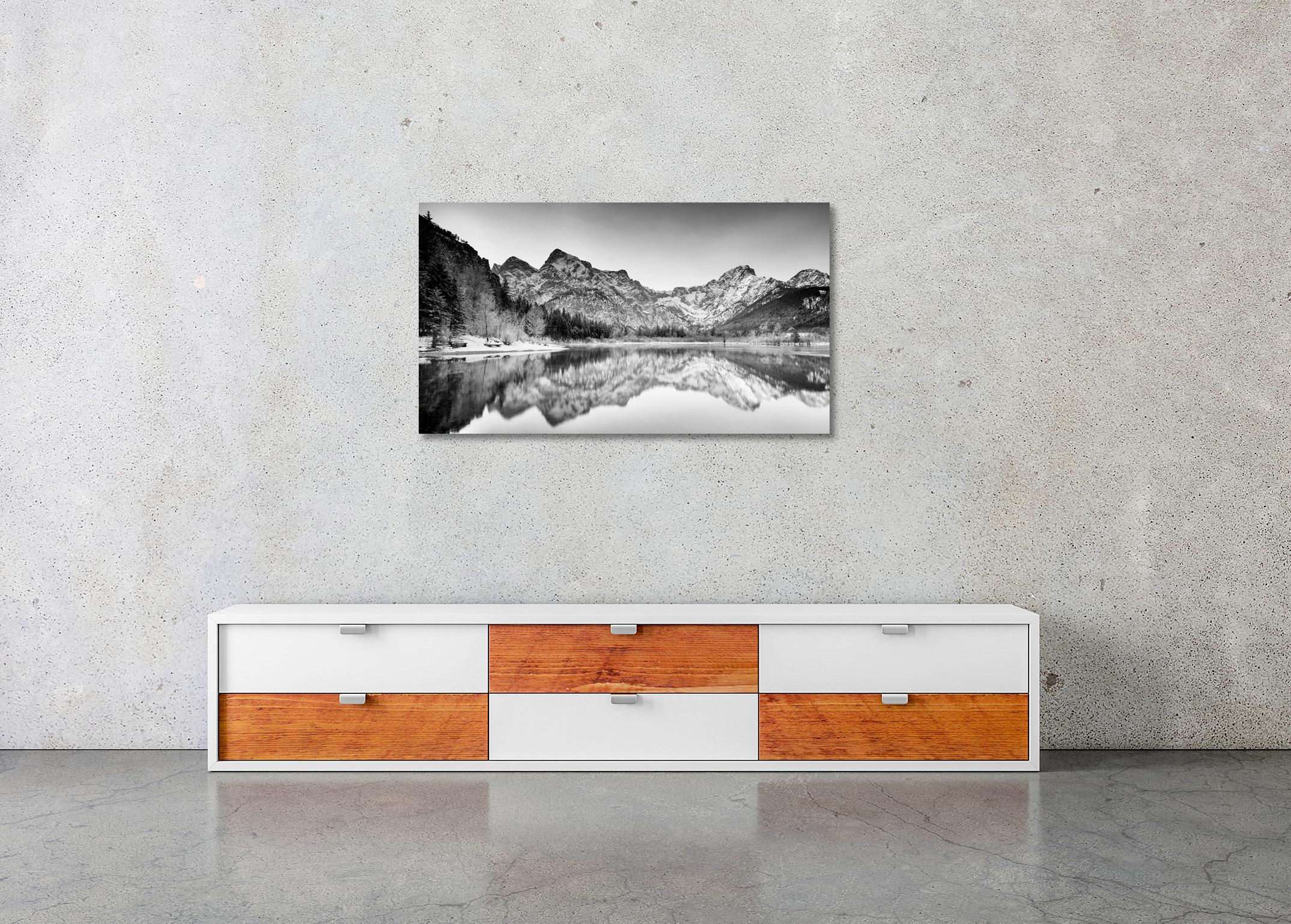 Lakeside, Winter Panorama, Black and white fine art photography, water landscape For Sale 2