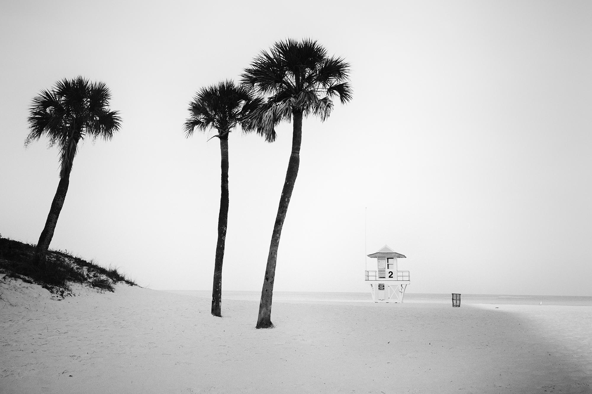 Gerald Berghammer Landscape Photograph - Lifeguard Tower, Miami Beach, Florida, USA, black & white landscape photography