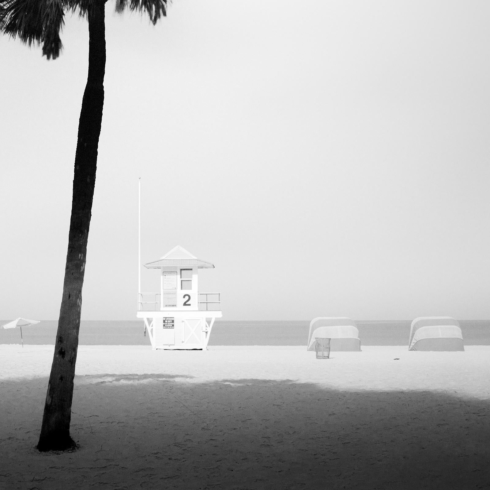 Lifeguard Tower, Palm Trees, Miami Beach, black and white photography, landscape For Sale 5