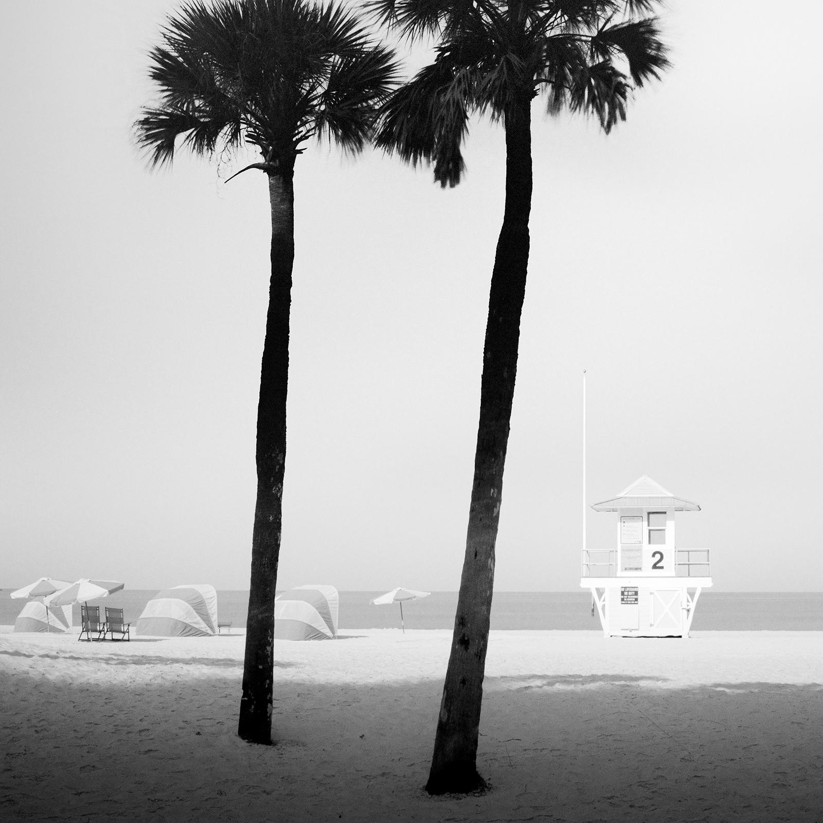 Lifeguard Tower, Palm Trees, Miami Beach, Florida, black and white photography For Sale 1