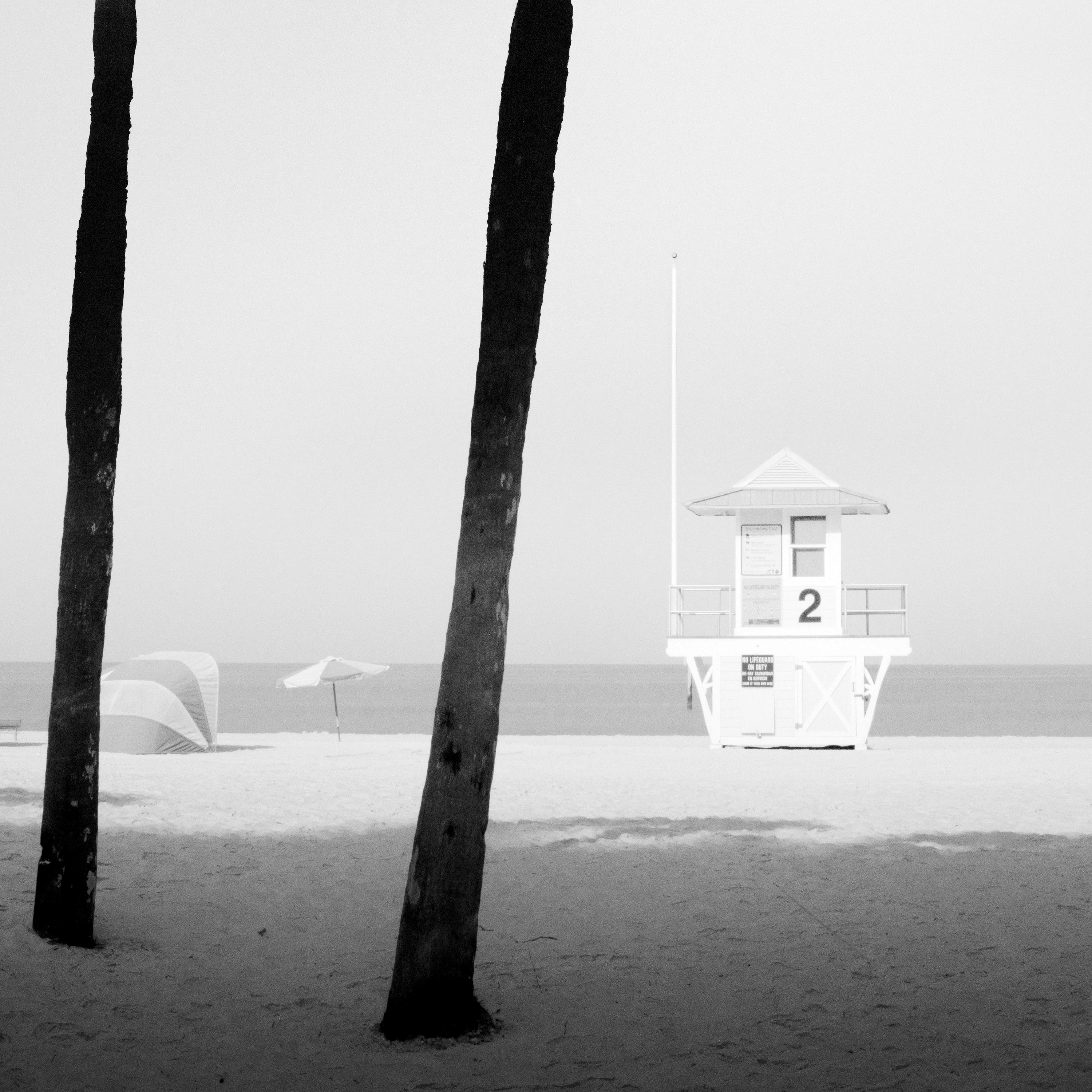 Lifeguard Tower, Palm Trees, Miami Beach, Florida, black and white photography For Sale 5