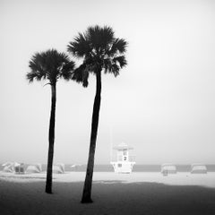Lifeguard Tower, Palm Trees, Miami Beach, photographie monochrome, édition limitée