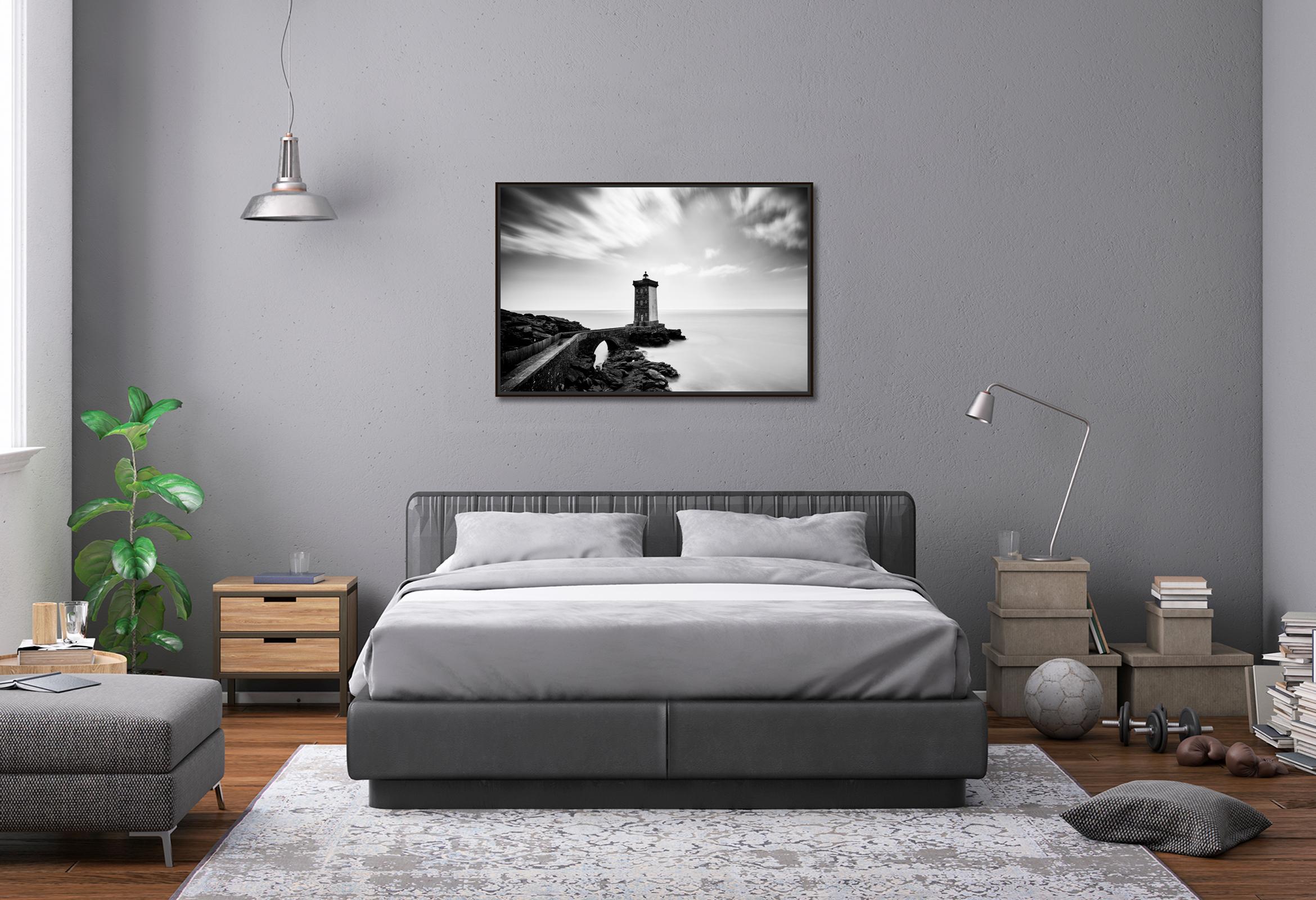 Leuchtturm, Kermorvan, Atlantik, Frankreich, schwarz-weiß Landschaftsfotografie im Angebot 1