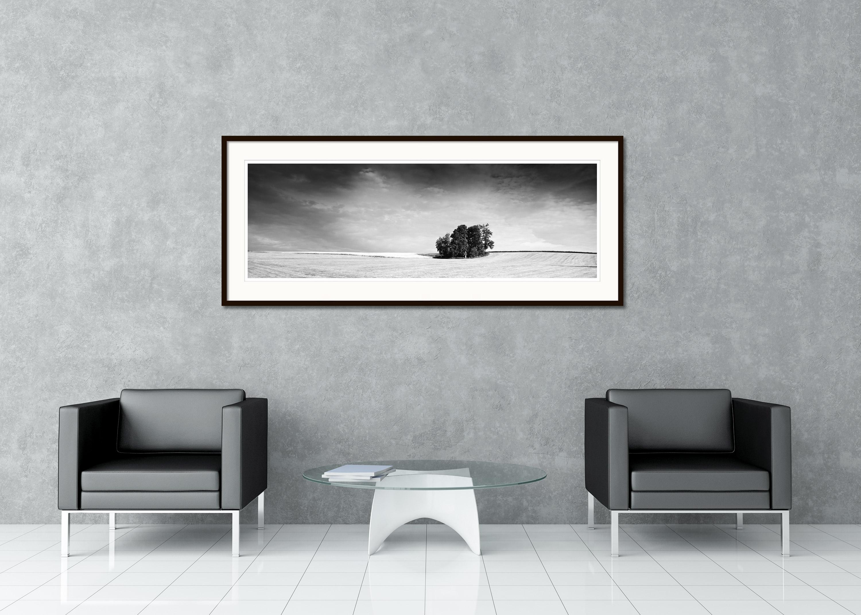 Little Green Island, panorama, black and white, fine art landscape photography - Gray Landscape Photograph by Gerald Berghammer