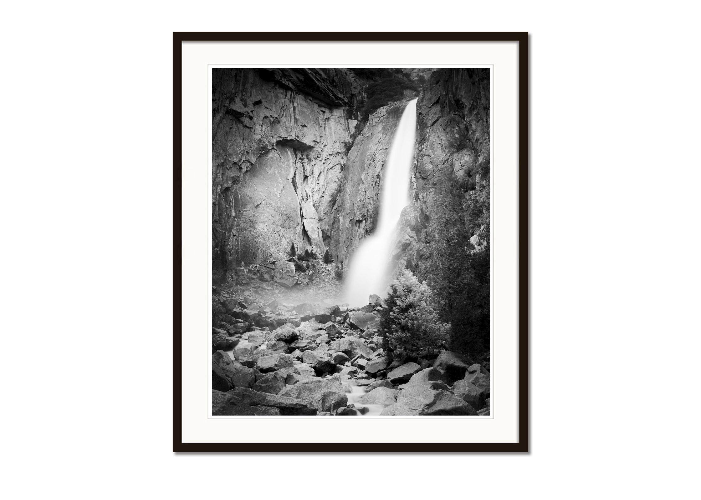 Lower Yosemite Falls, California, USA, black and white photography, landscape - Gray Black and White Photograph by Gerald Berghammer