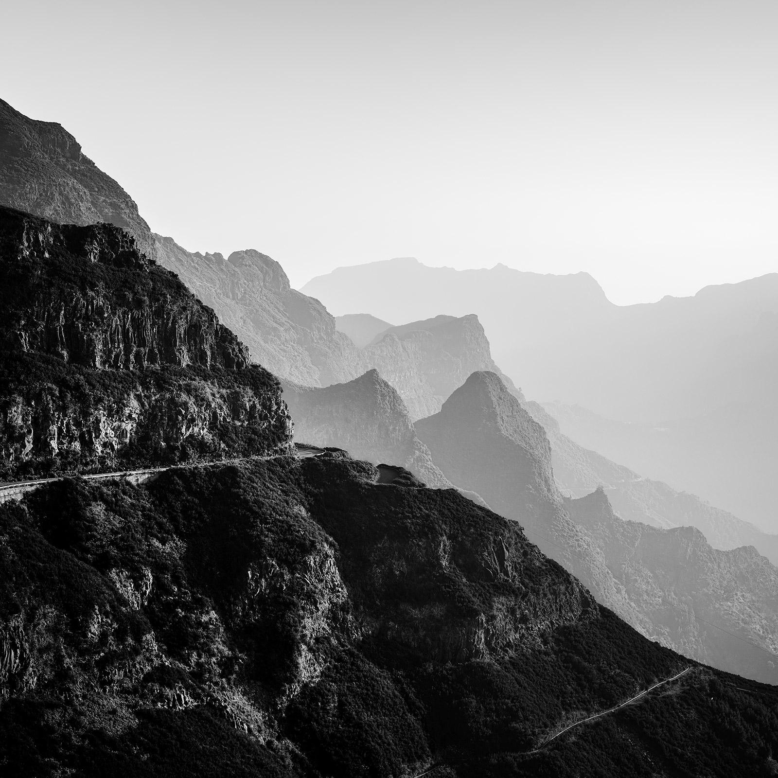 Gerald Berghammer Black and White Photograph – Madeira Peaks, Morgenlicht, Fanal, Portugal, Schwarz-Weiß-Landschaftsfotografie