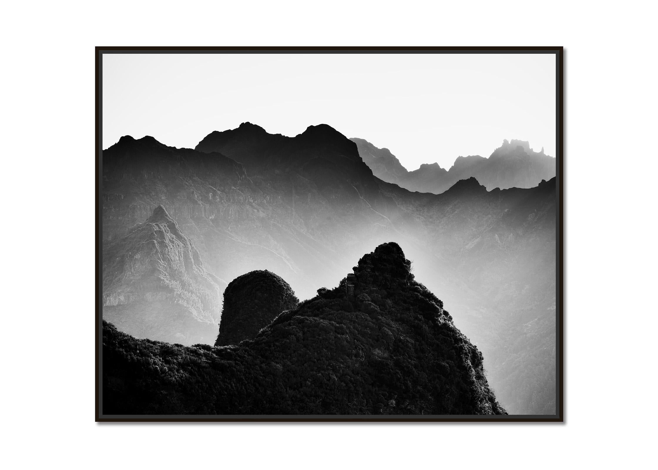 Madeira Peaks, Sunrise, Shadow Mountains, black and white photography, landscape - Photograph by Gerald Berghammer