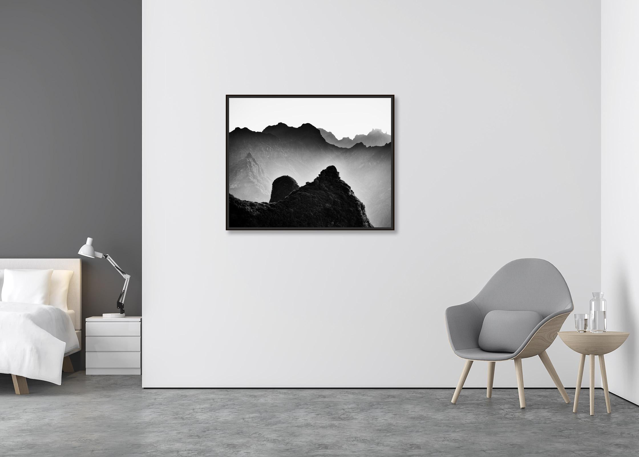 Madeira Peaks, Sunrise, Shadow Mountains, black and white photography, landscape - Contemporary Photograph by Gerald Berghammer