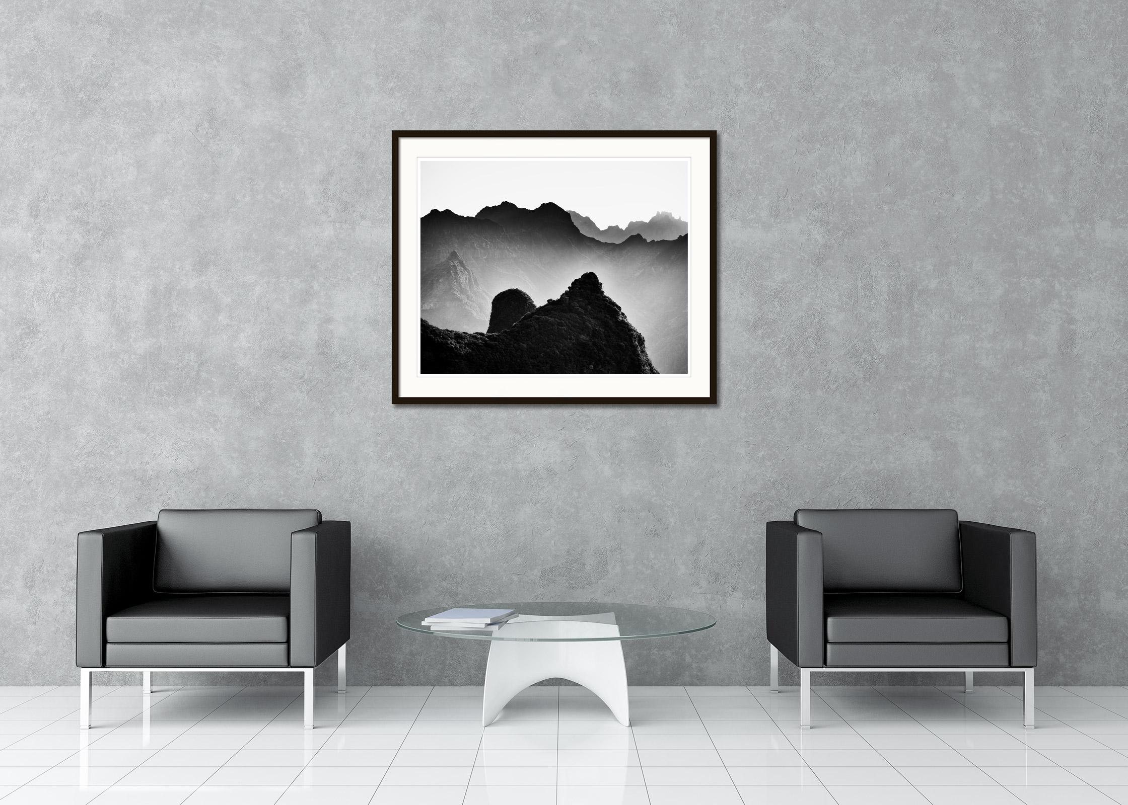 Madeira Peaks, Sunrise, Shadow Mountains, black and white photography, landscape For Sale 1