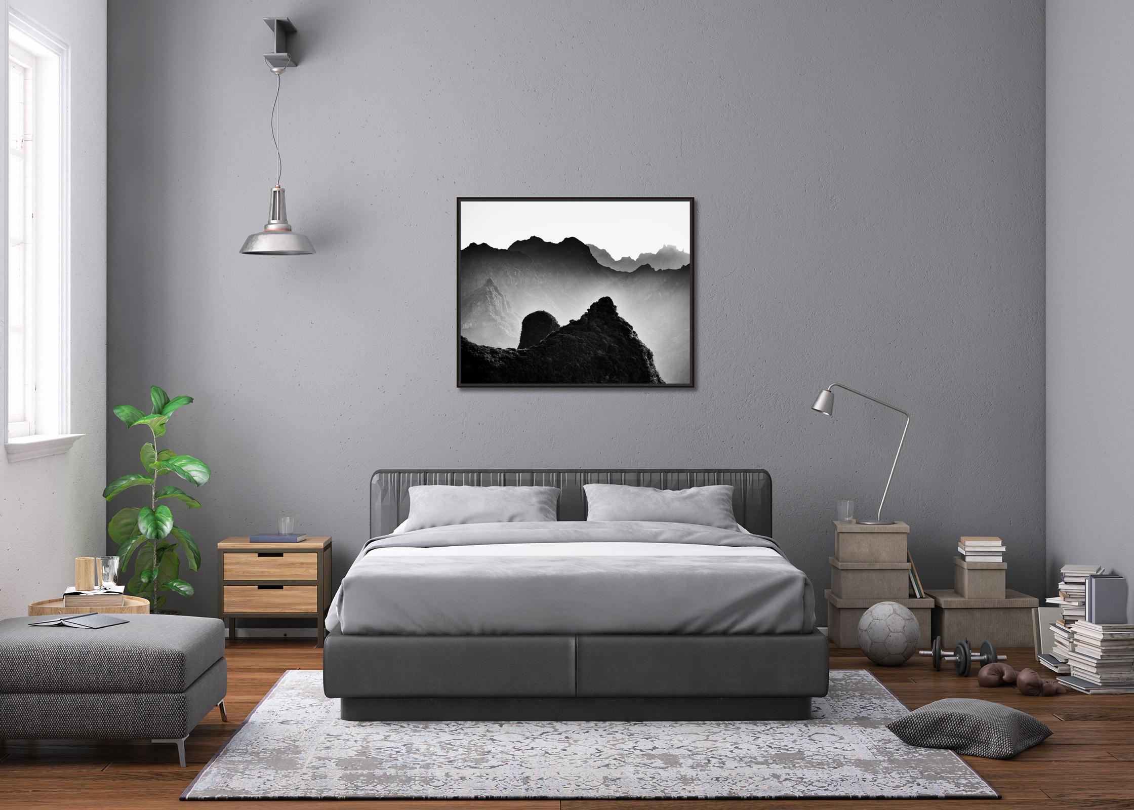 Madeira Peaks, Sunrise, Shadow Mountains, black and white photography, landscape For Sale 2