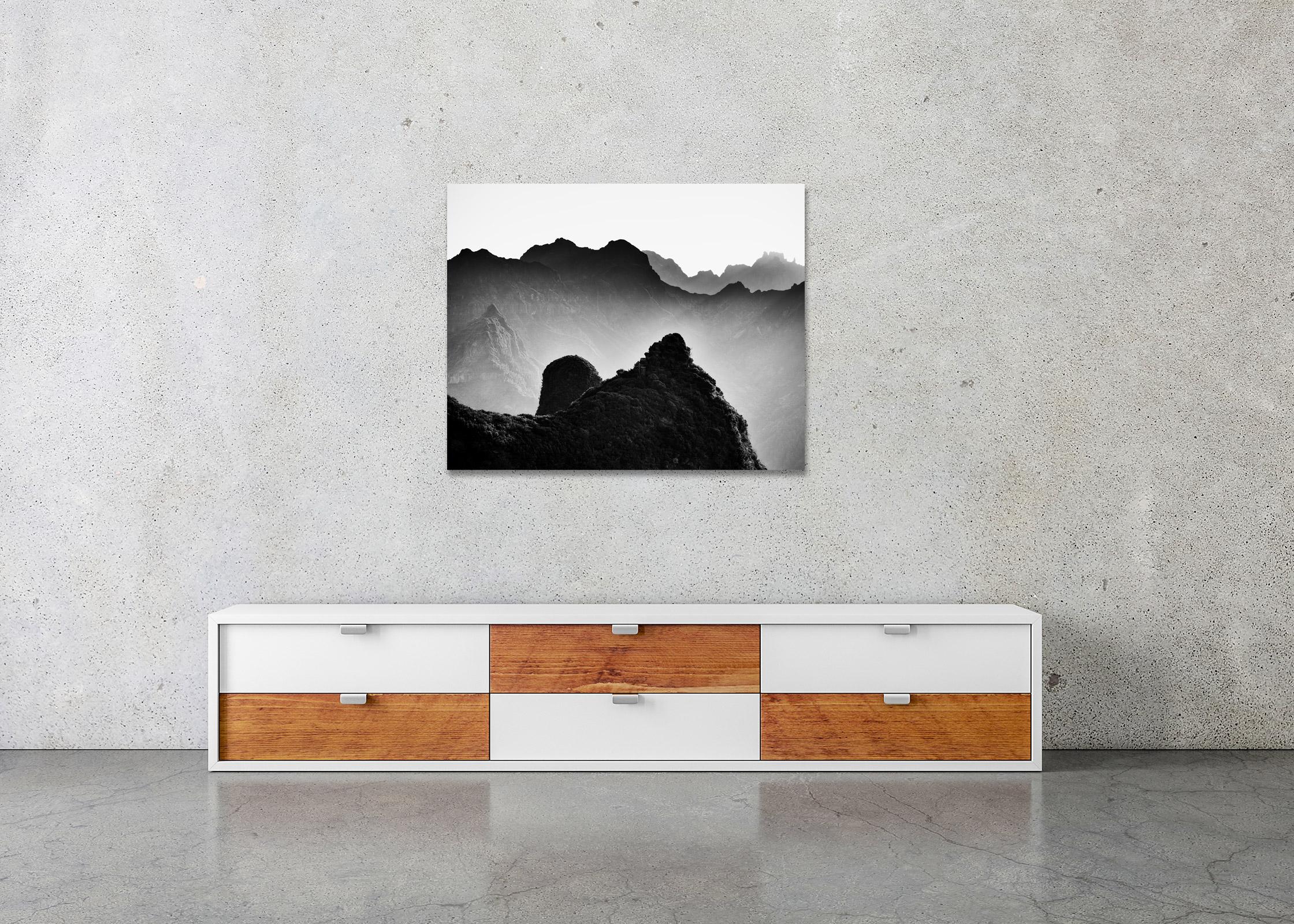 Madeira Peaks, Sunrise, Shadow Mountains, black and white photography, landscape For Sale 3