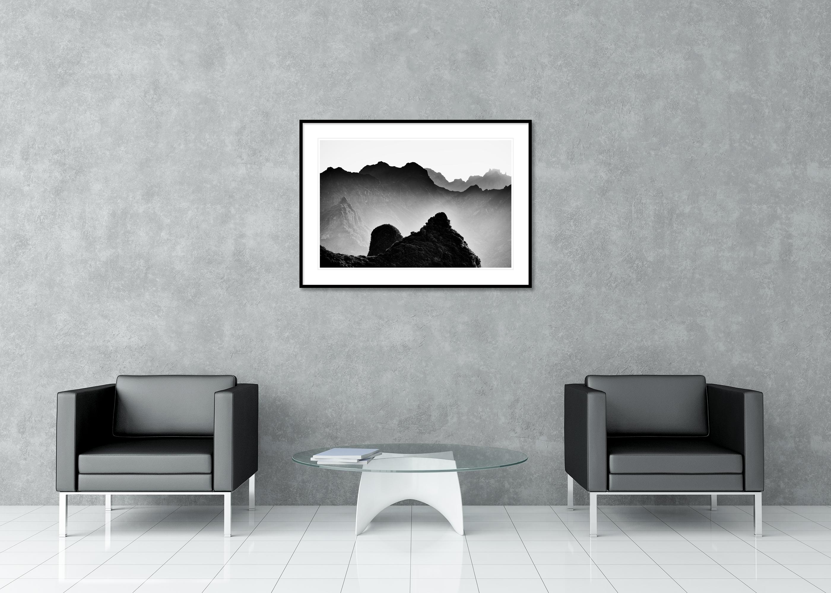 Madeira Peaks, Sunrise, Shadow Mountains, black and white photography, landscape For Sale 2