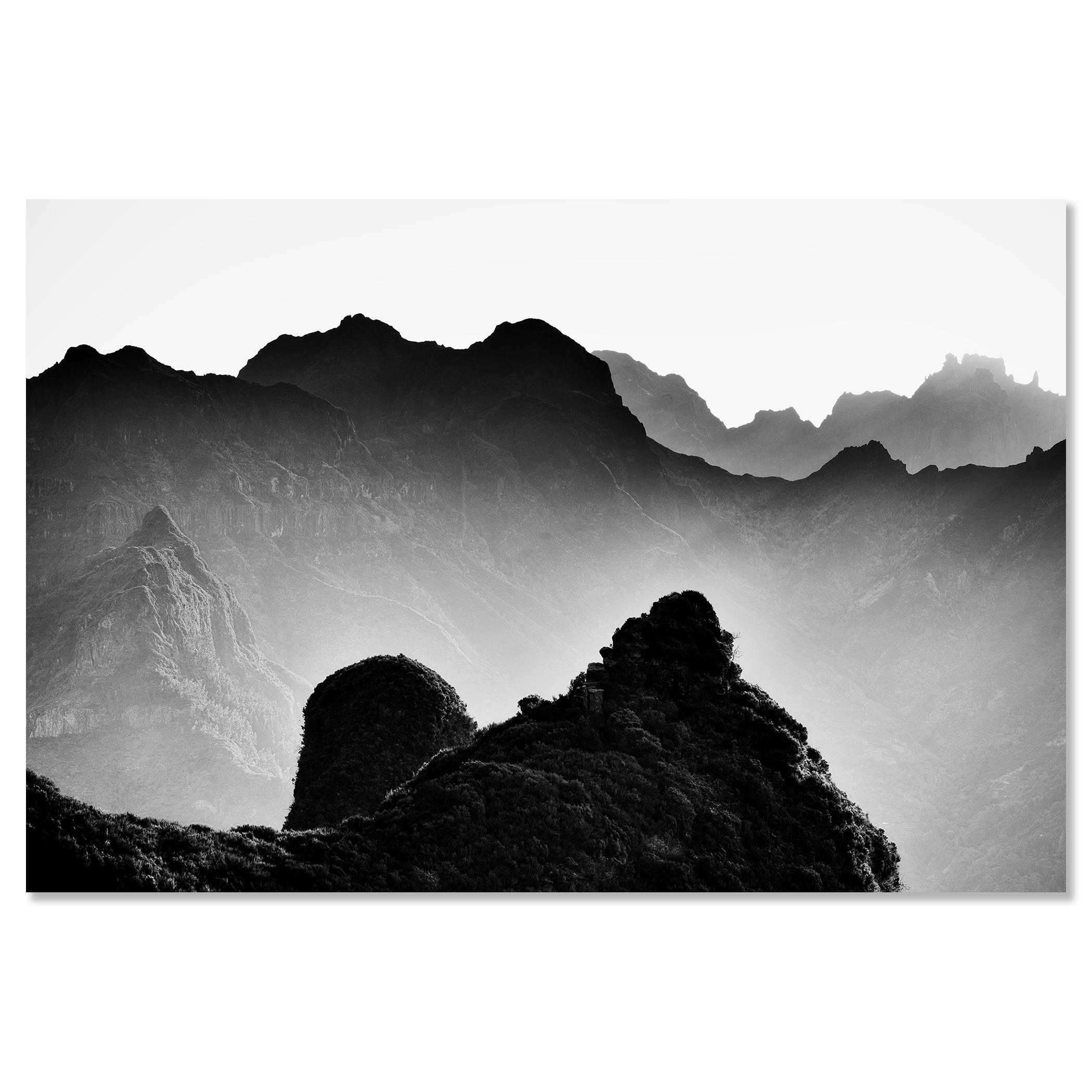 Madeira Peaks, Sunrise, Shadow Mountains, black and white photography, landscape For Sale 3