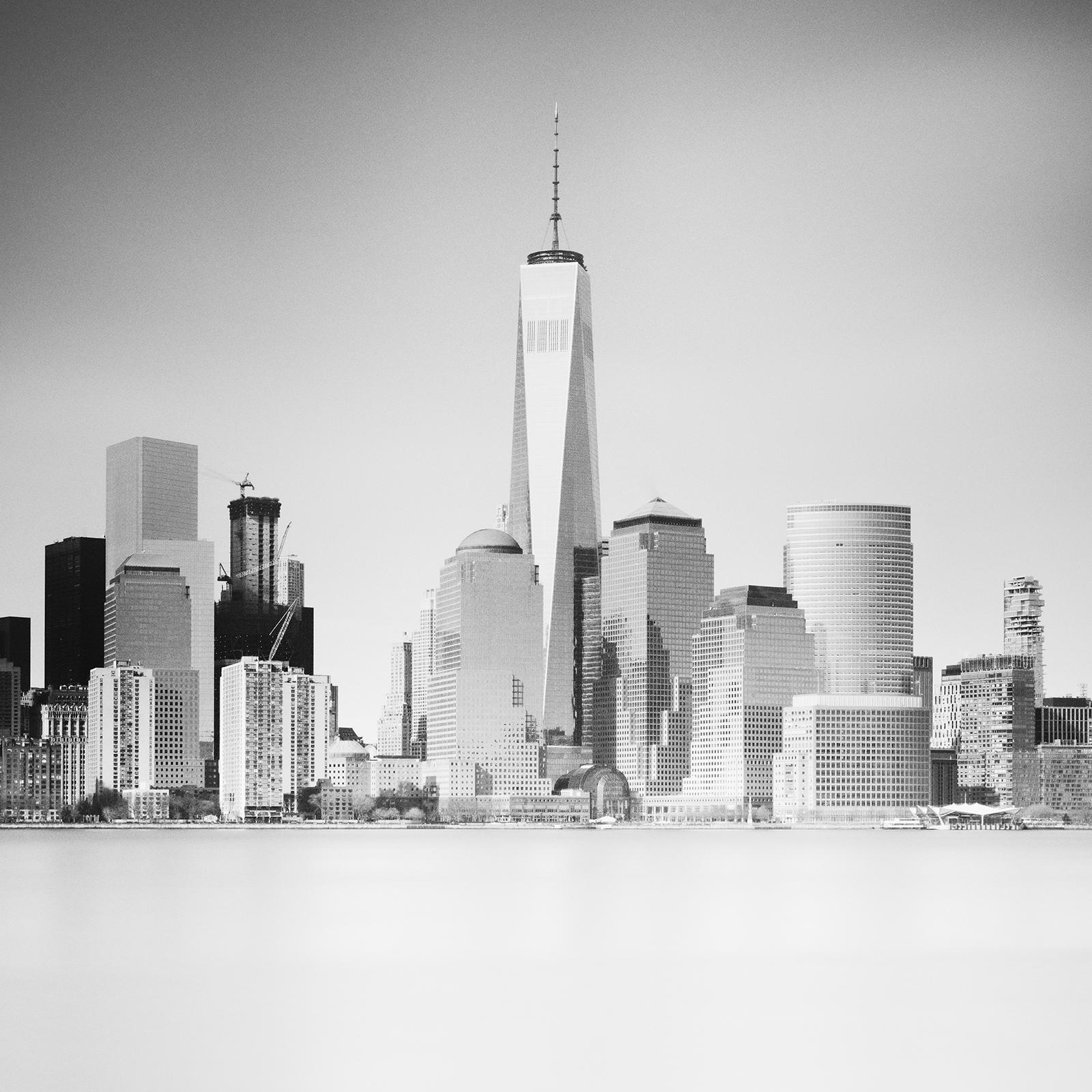 Manhattan Skyline, Sunset, New York City, USA, black and white art photography For Sale 3