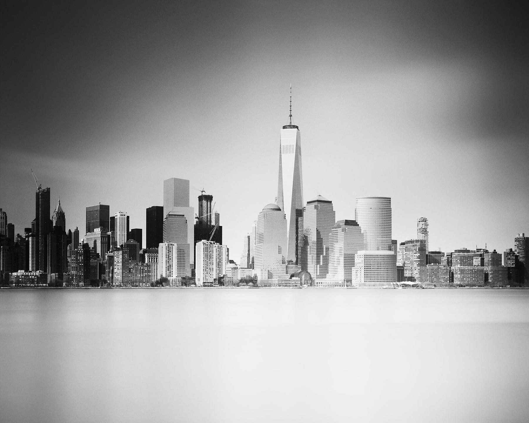 Manhattan Skyline, Sonnenuntergang, New York City, USA, Schwarz-Weiß-Kunstfotografie
