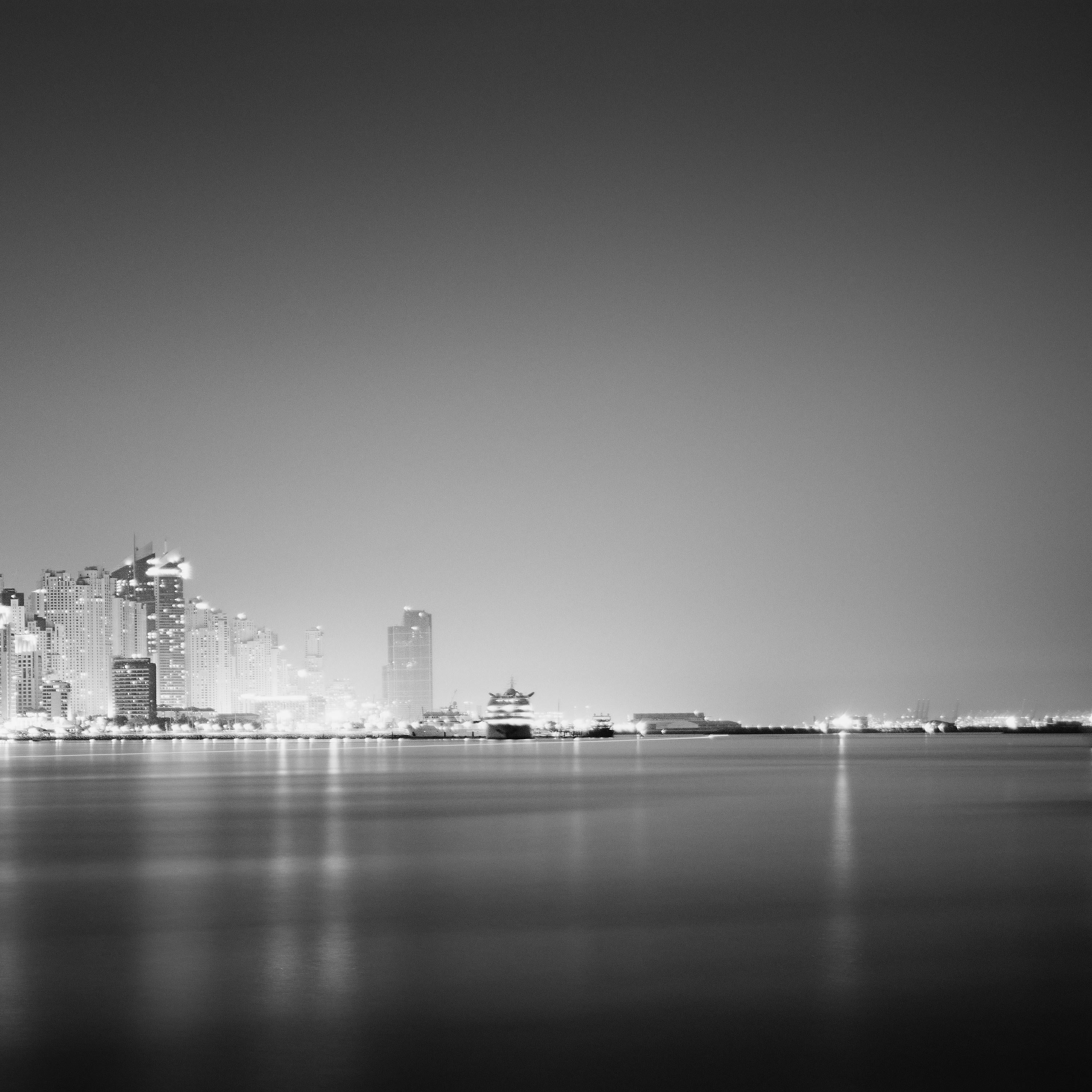 Marina Night Panorama, Skyscraper, Dubai, black and white cityscape photo print For Sale 4