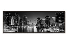Marina Night Panorama, Skyscraper, Dubai, black and white photography, seascape