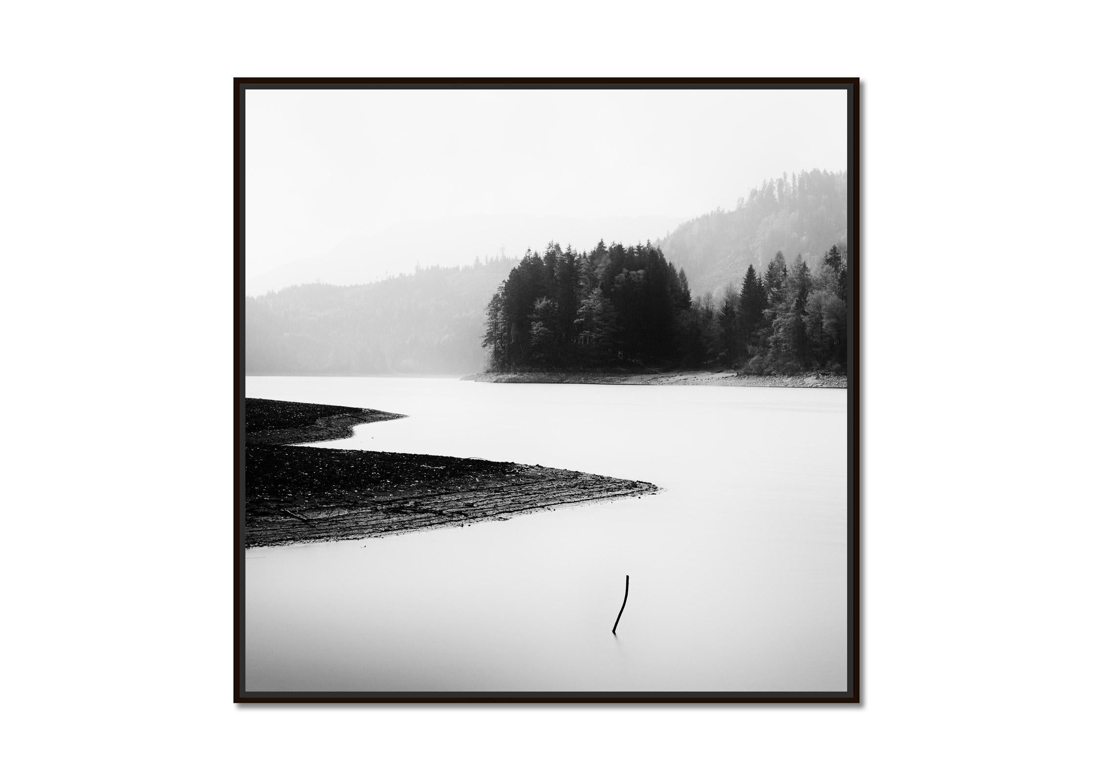 Minutes of Silence, mountain lake, black and white photography, art, landscape - Photograph by Gerald Berghammer