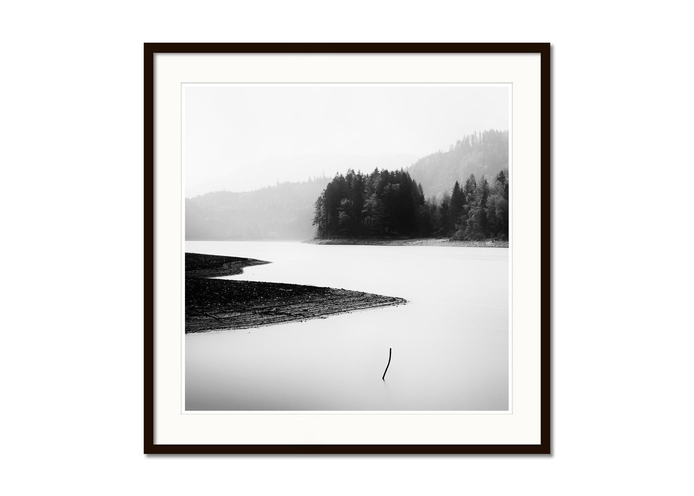 Minutes of Silence, mountain lake, black and white photography, art, landscape - Gray Black and White Photograph by Gerald Berghammer
