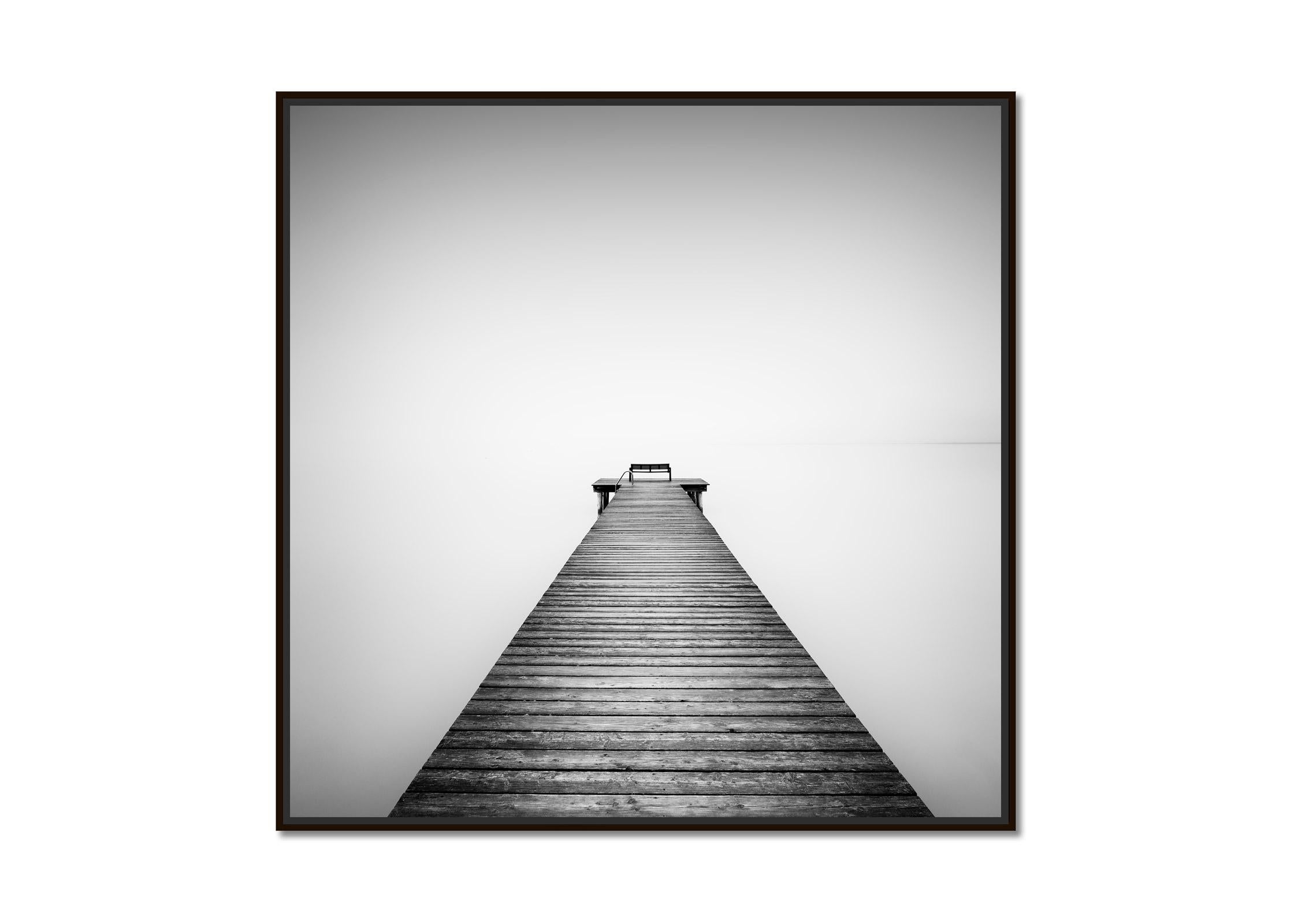 Misty Morning at the Lake, black and white long exposure landscape photography - Photograph by Gerald Berghammer