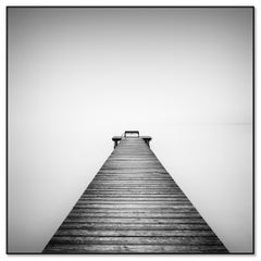 Pier, Lake, Silent Morning - monochrome minimalist photograph - limited edition