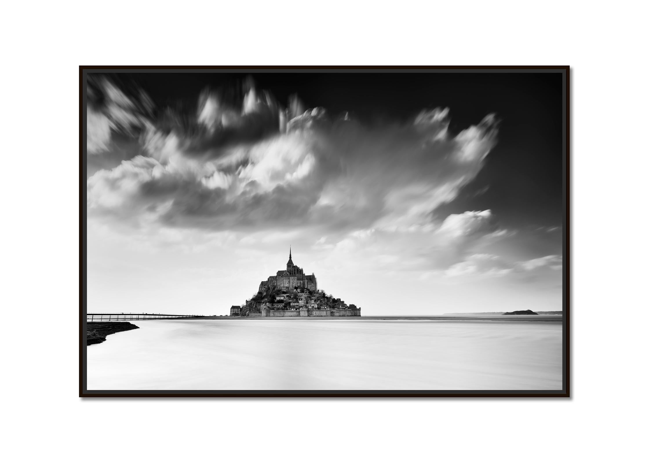 Mont Saint Michel, Abbey, heavy clouds, France, b&w fine art photography print - Photograph by Gerald Berghammer