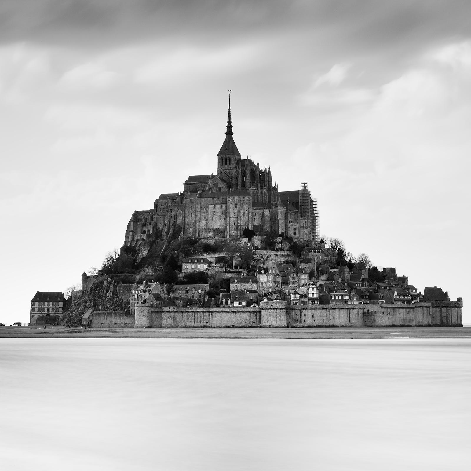 Mont Saint Michel, Abbey, heavy clouds, France, b&w fine art photography print For Sale 5