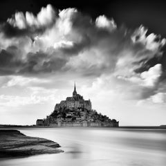 Mont Saint Michel, Impression Cloud, France, black and white art photography
