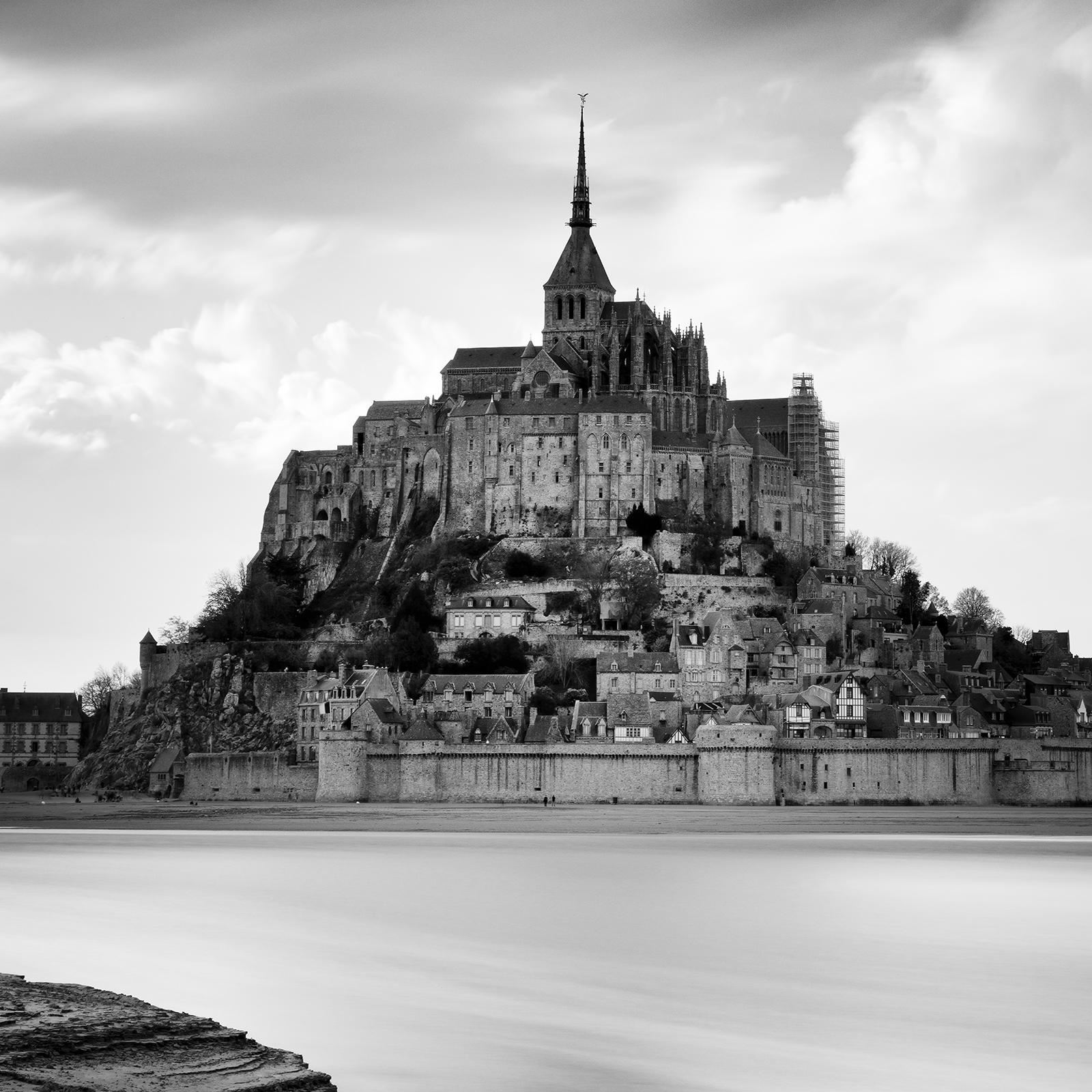 Mont Saint Michel, Impression Cloud, France, black and white art photography For Sale 6