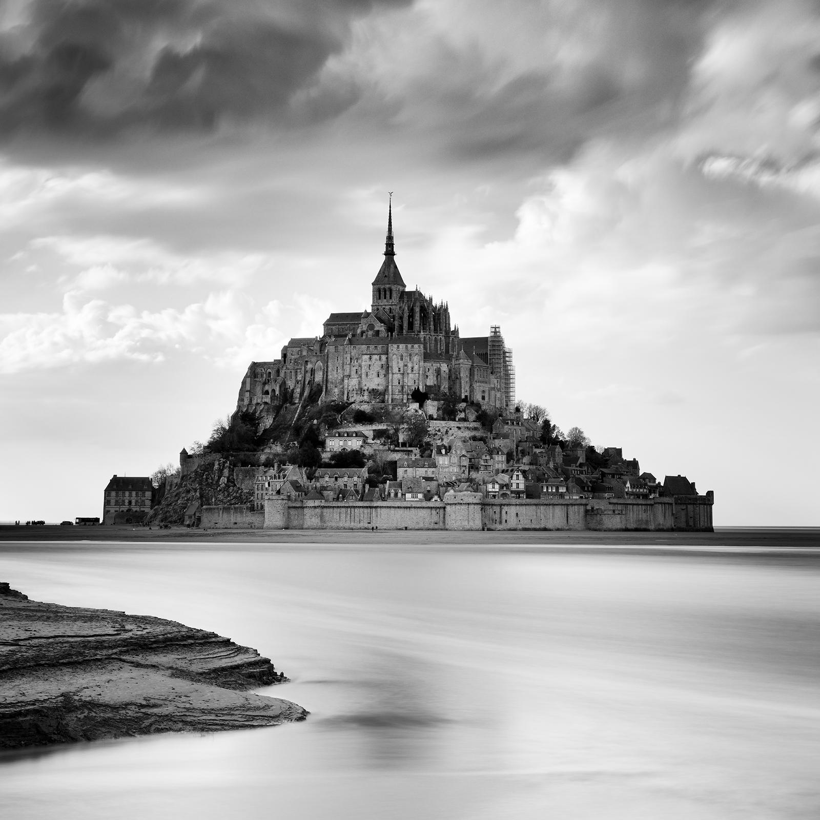 Mont Saint Michel, Impression Cloud, France, black and white art photography For Sale 5
