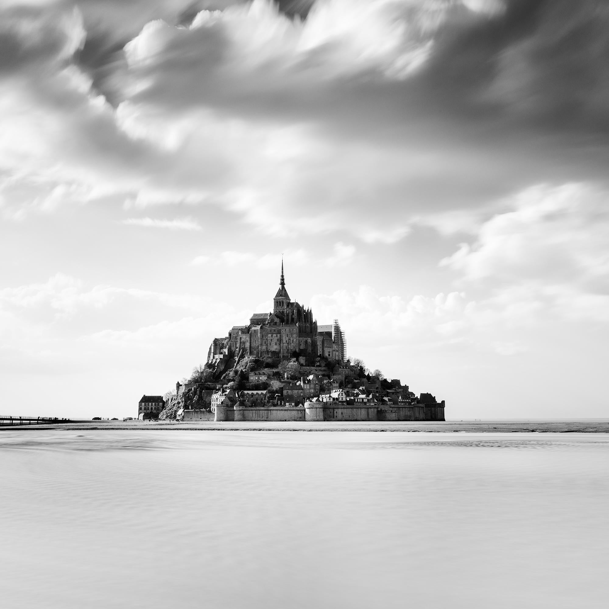 Mont Saint Michel, Panorama, huge cloud, France, black and white landscape photo For Sale 3