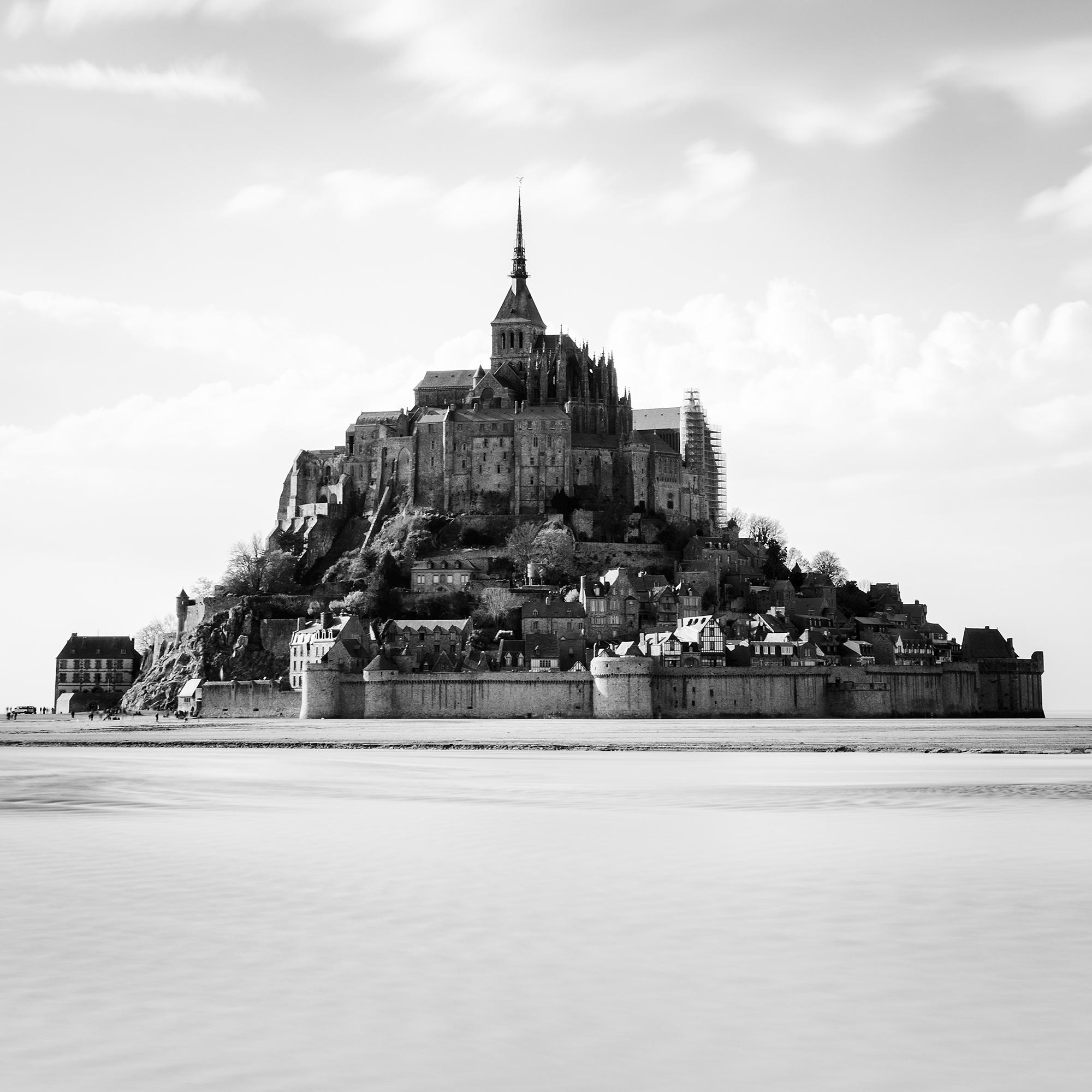 Mont Saint Michel, Panorama, huge cloud, France, black and white landscape photo For Sale 4