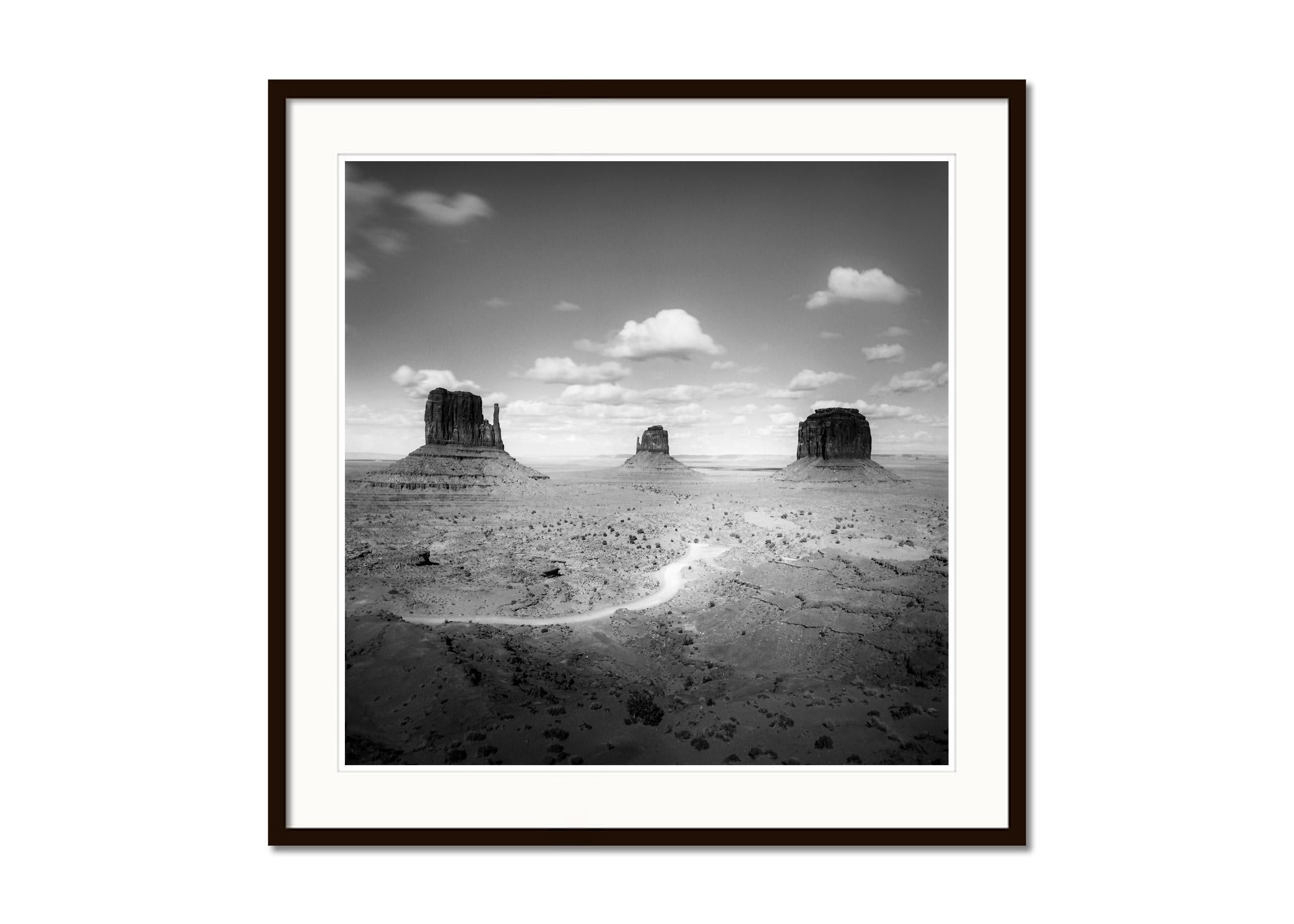 Monument Valley, nuageux, désert, USA, photographie noir et blanc, paysage - Gris Landscape Photograph par Gerald Berghammer