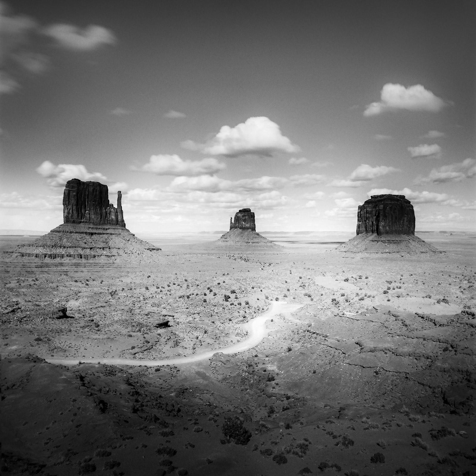 Monument Valley, cloudy, desert, USA, black and white photography, landscape