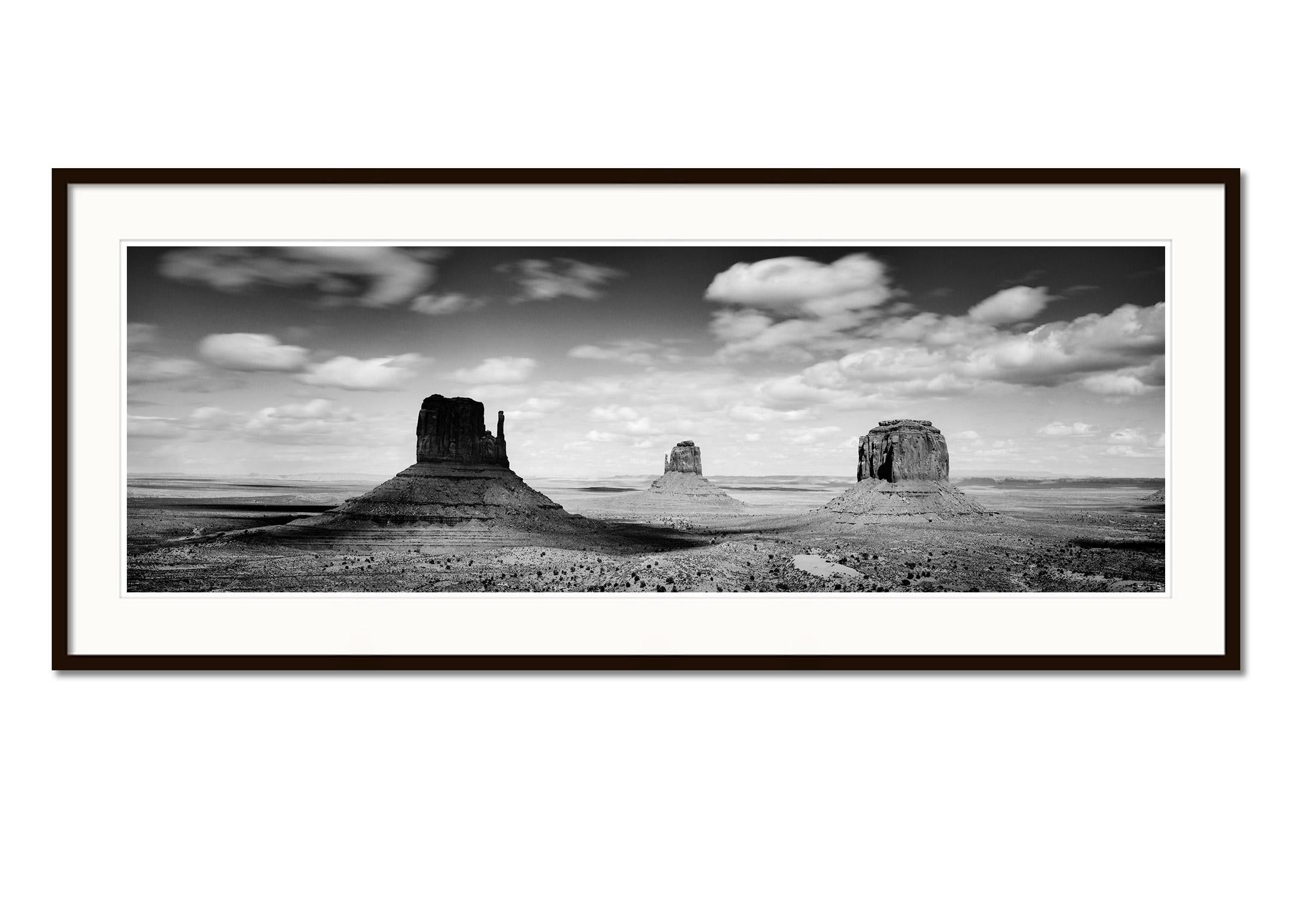 Monument Valley Panorama, Mojave Desert, black and white landscape photography - Gray Landscape Photograph by Gerald Berghammer