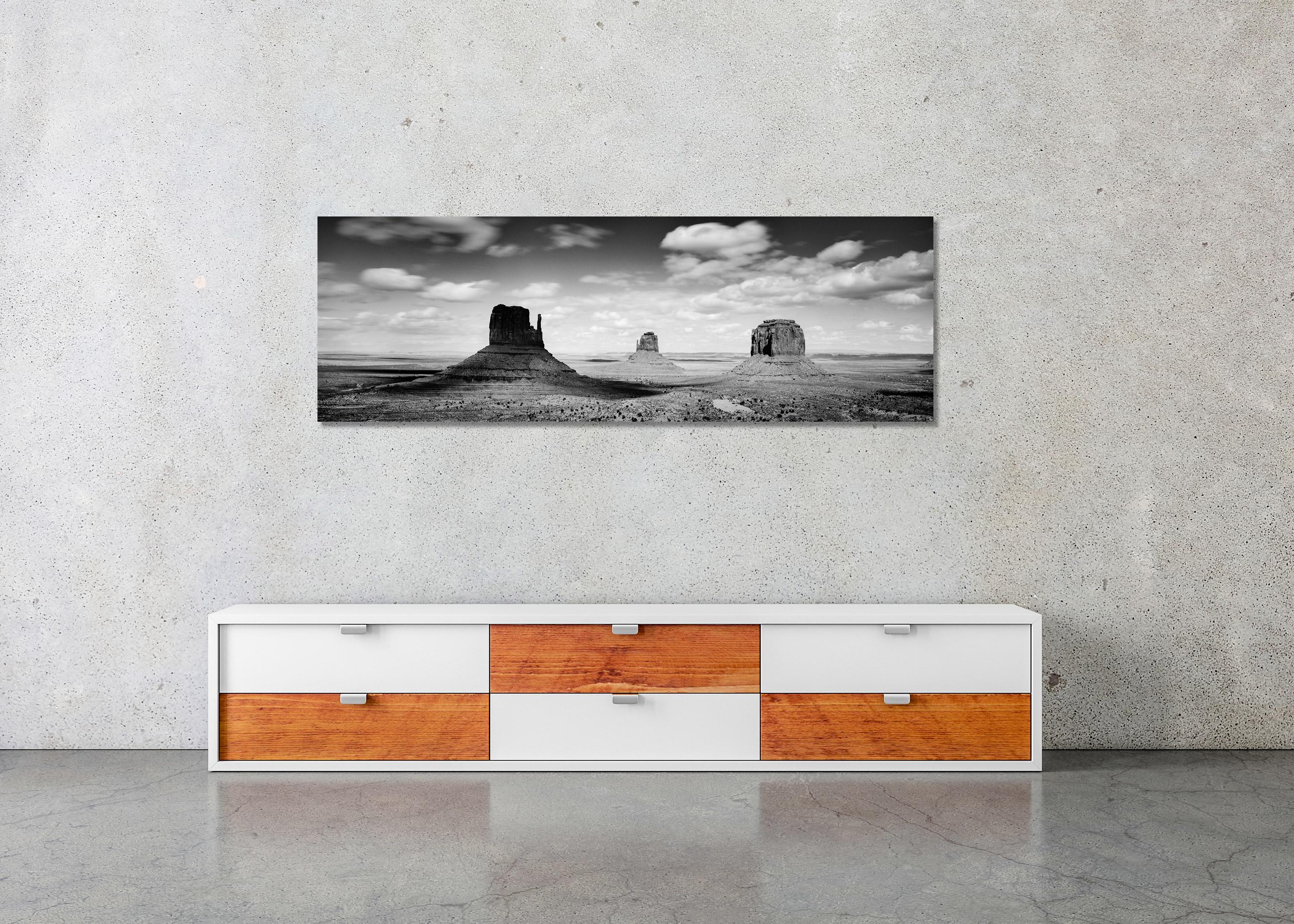 Monument Valley Panorama, Mojave Desert, black and white landscape photography For Sale 2
