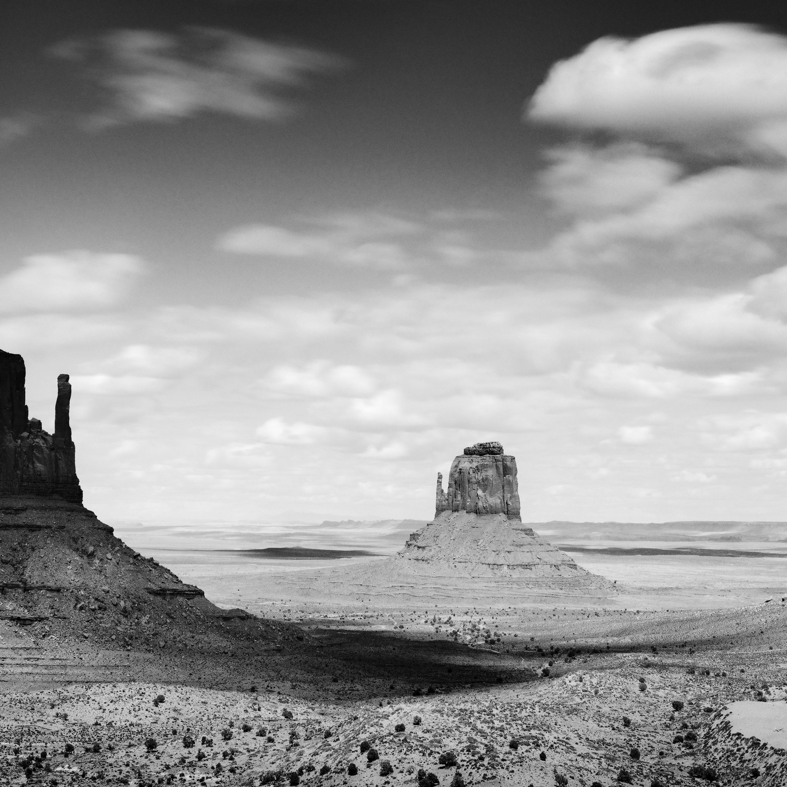 Monument Valley Panorama, Mojave Desert, black and white landscape photography For Sale 4