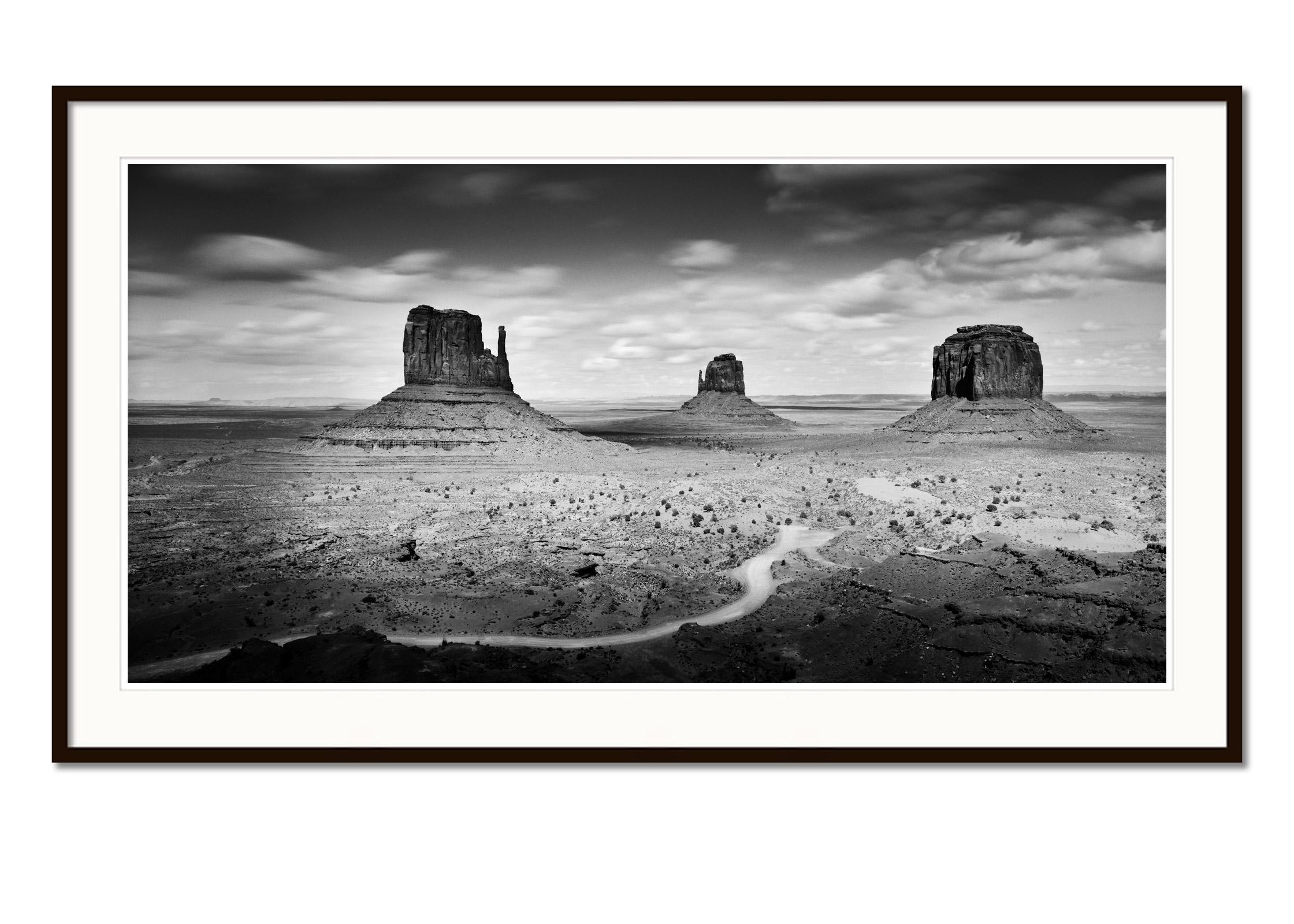 Monument Valley, Panorama, Arizona, USA, black and white photography, landscape - Gray Landscape Photograph by Gerald Berghammer