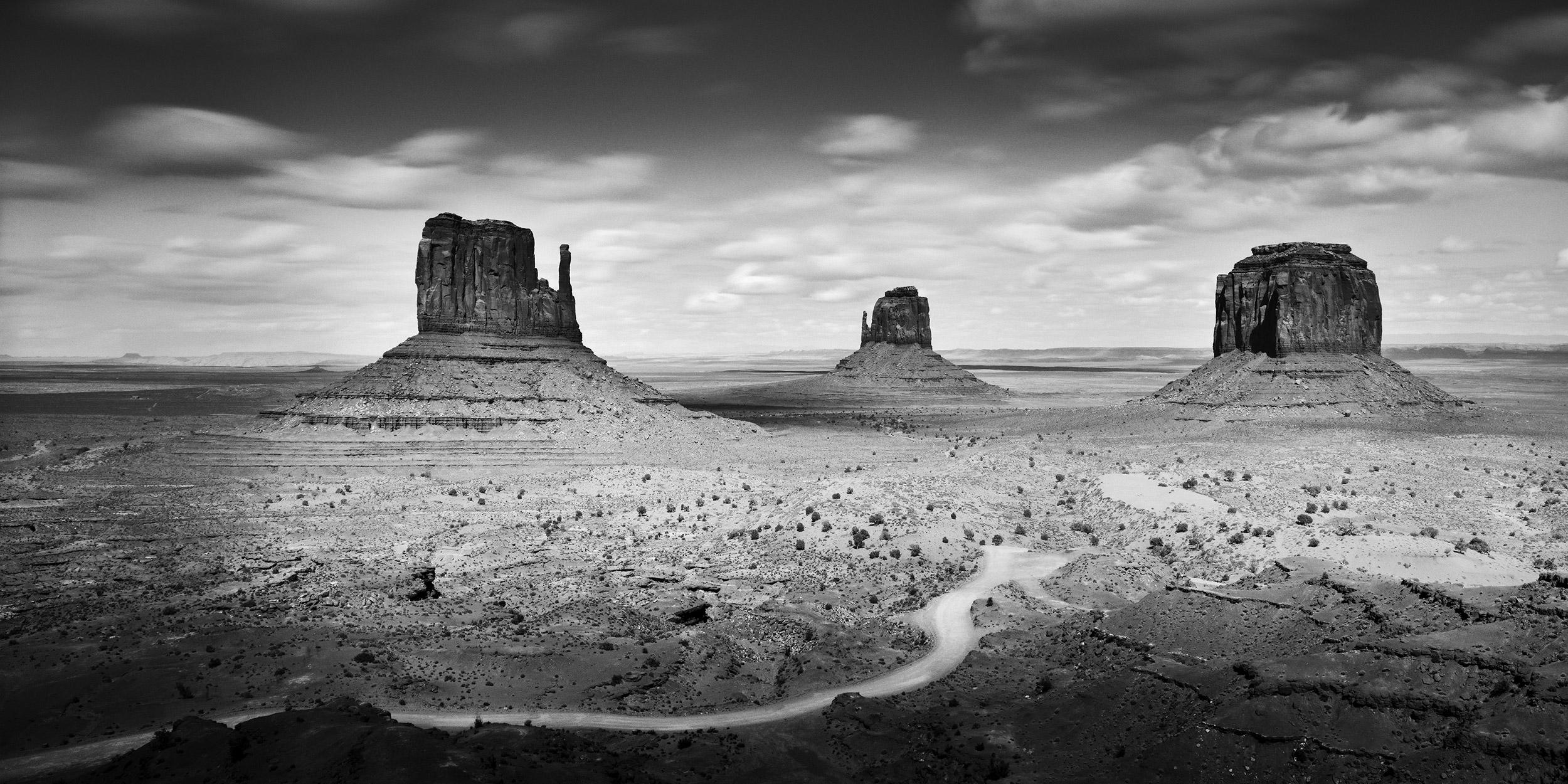 Monument Valley, Panorama, Arizona, USA, black and white photography, landscape