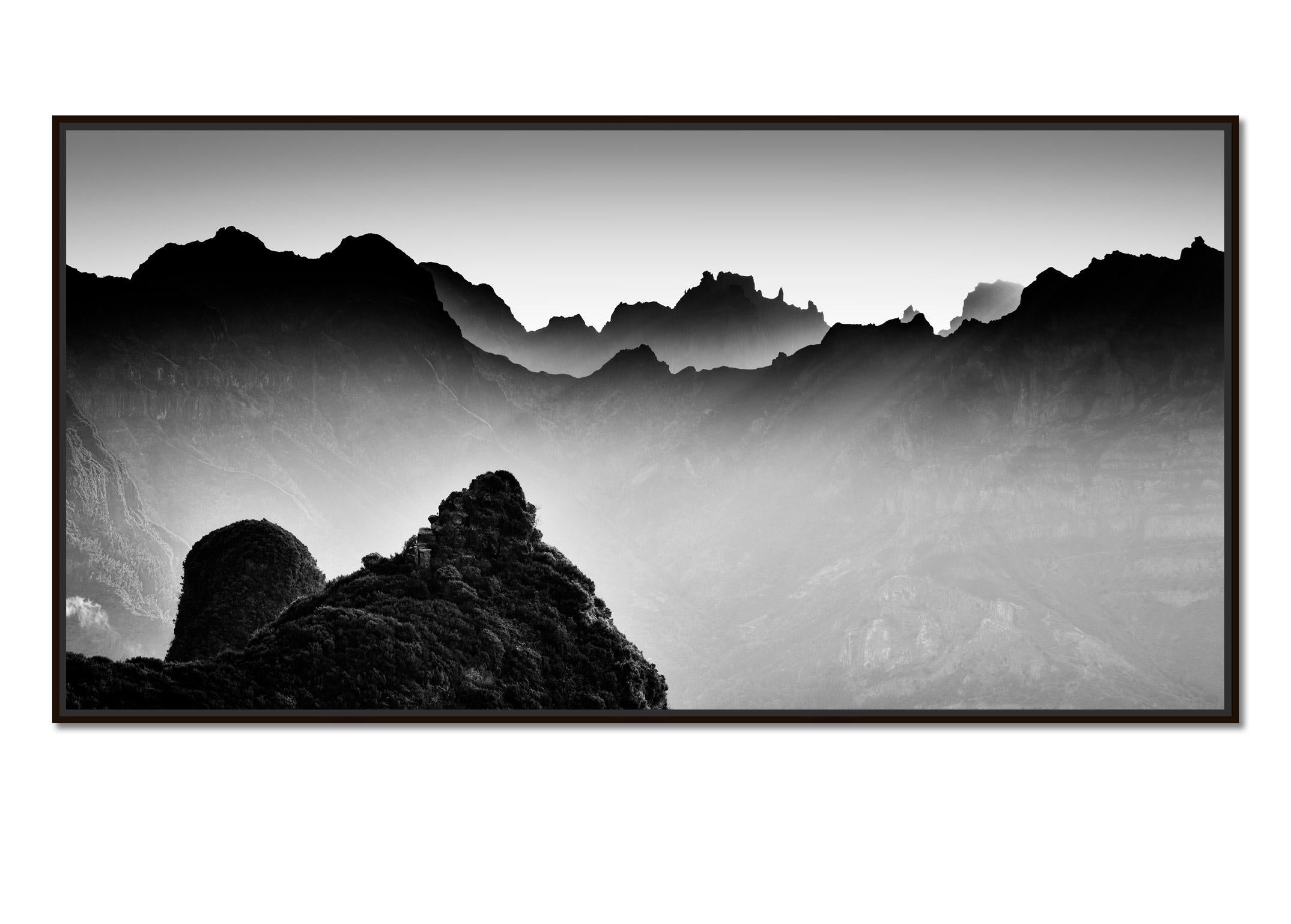 Morning Light in the Mountains, Madeira, black and white photography, landscape - Photograph by Gerald Berghammer