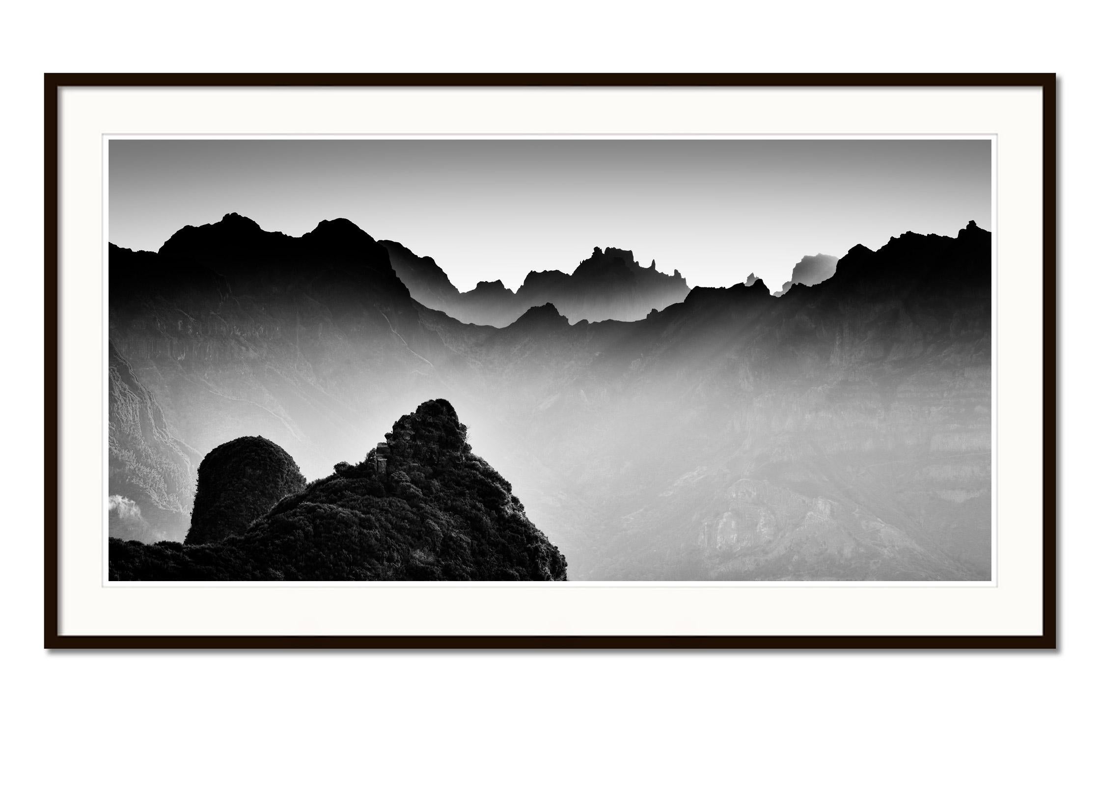 Morning Light in the Mountains, Madeira, black and white photography, landscape - Contemporary Photograph by Gerald Berghammer