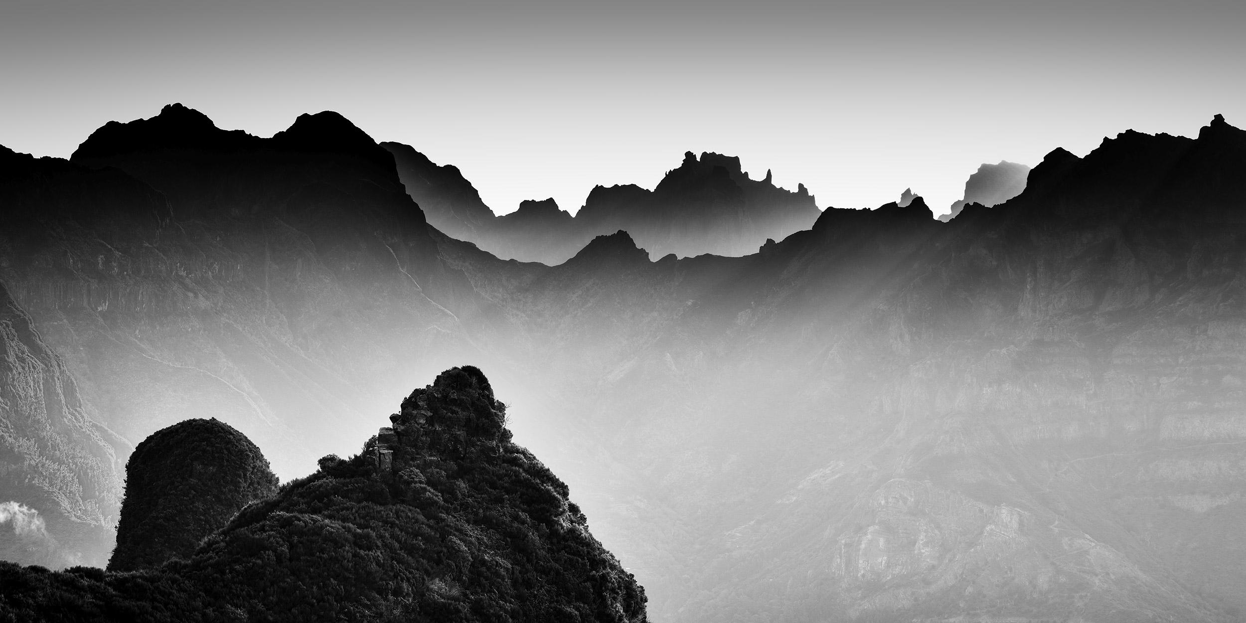 Gerald Berghammer Black and White Photograph - Morning Light in the Mountains, Madeira, black and white photography, landscape