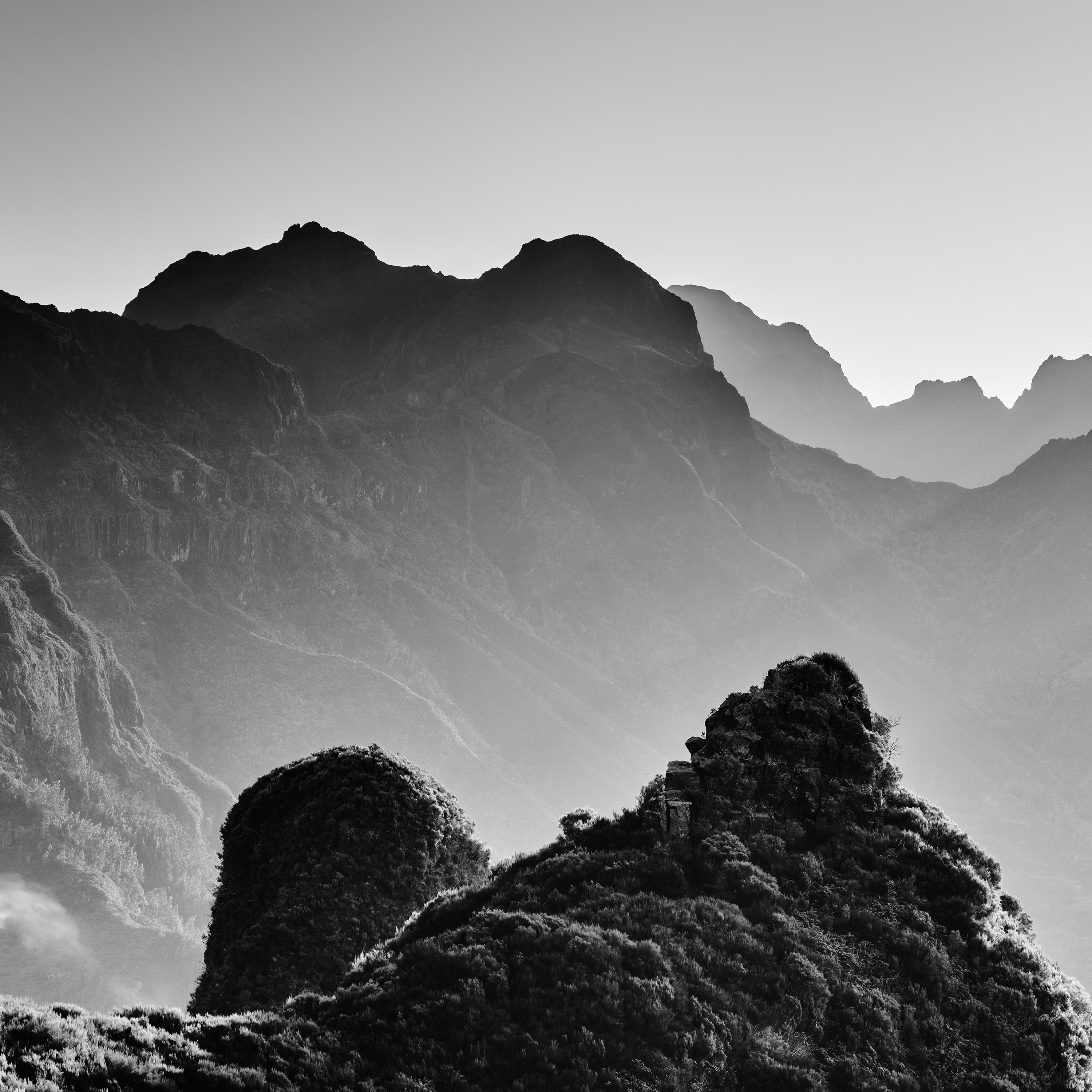 Black and White Fine Art Landscape photography. Mountain silhouette at sunrise in the mountains of Madeira, Portugal. Archival pigment ink print, edition of 9. Signed, titled, dated and numbered by artist. Certificate of authenticity included.