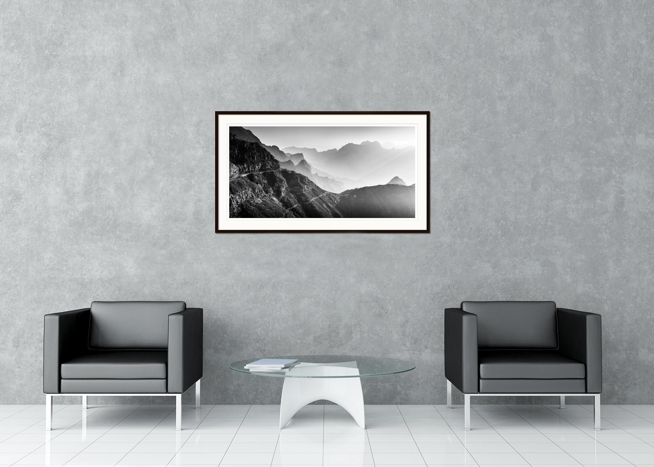 Morning Light in the Mountains, Portugal, black and white photography, landscape - Gray Landscape Photograph by Gerald Berghammer